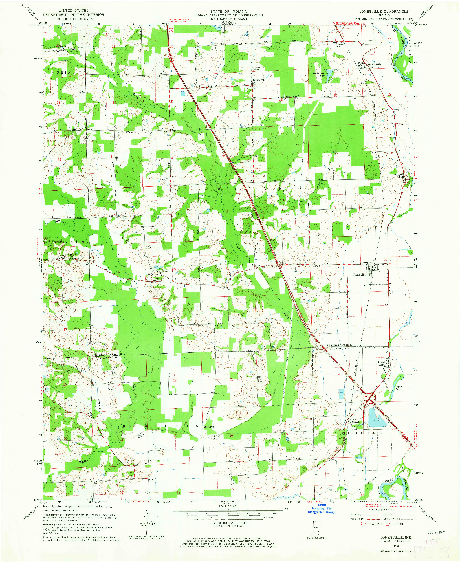 USGS 1:24000-SCALE QUADRANGLE FOR JONESVILLE, IN 1962