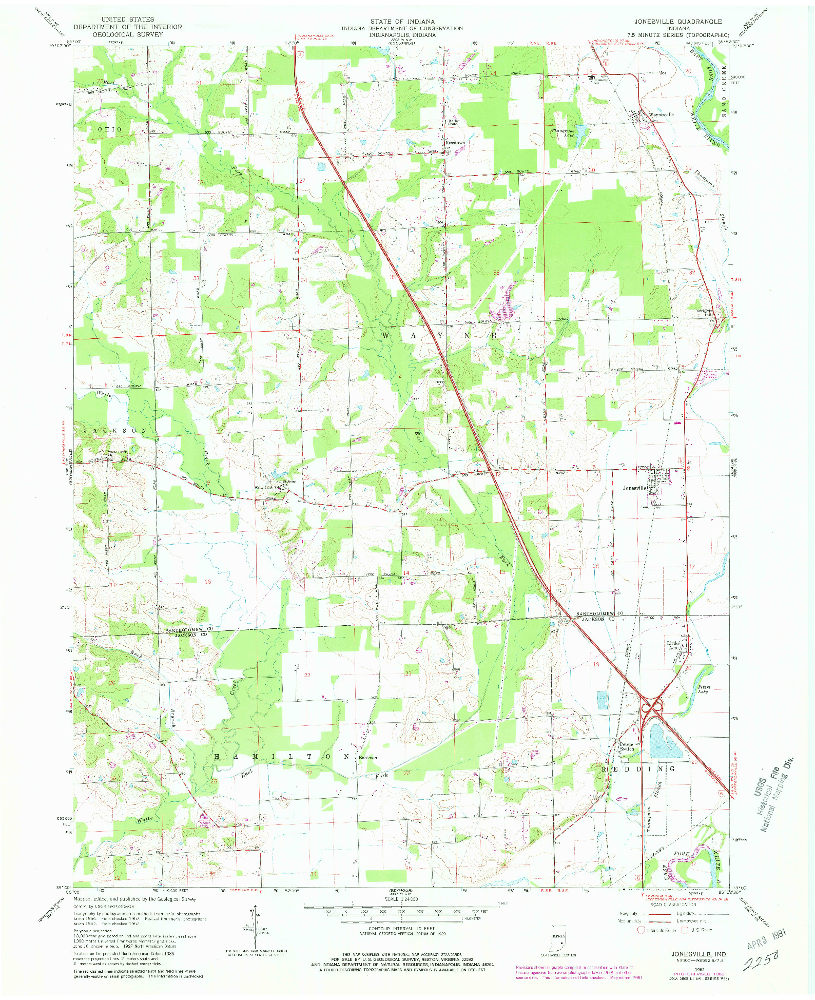 USGS 1:24000-SCALE QUADRANGLE FOR JONESVILLE, IN 1962
