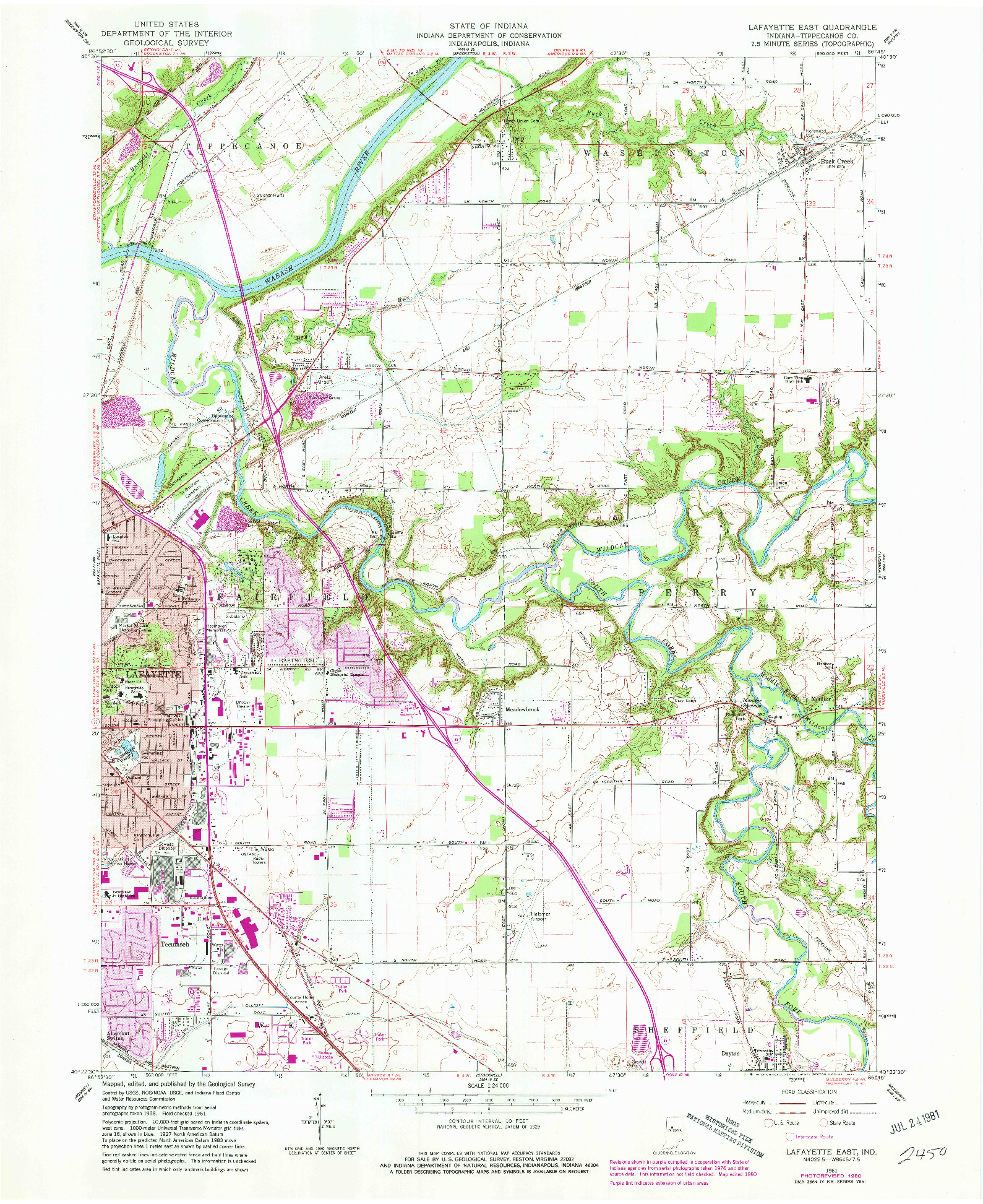 USGS 1:24000-SCALE QUADRANGLE FOR LAFAYETTE EAST, IN 1961