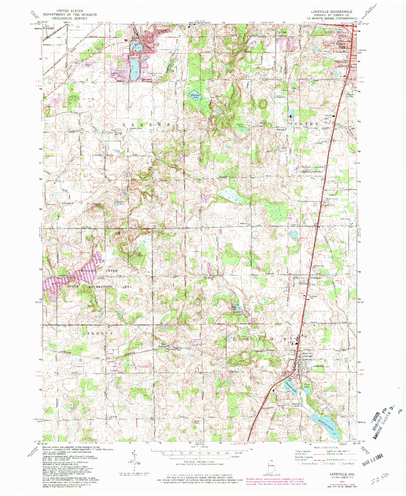 USGS 1:24000-SCALE QUADRANGLE FOR LAKEVILLE, IN 1974