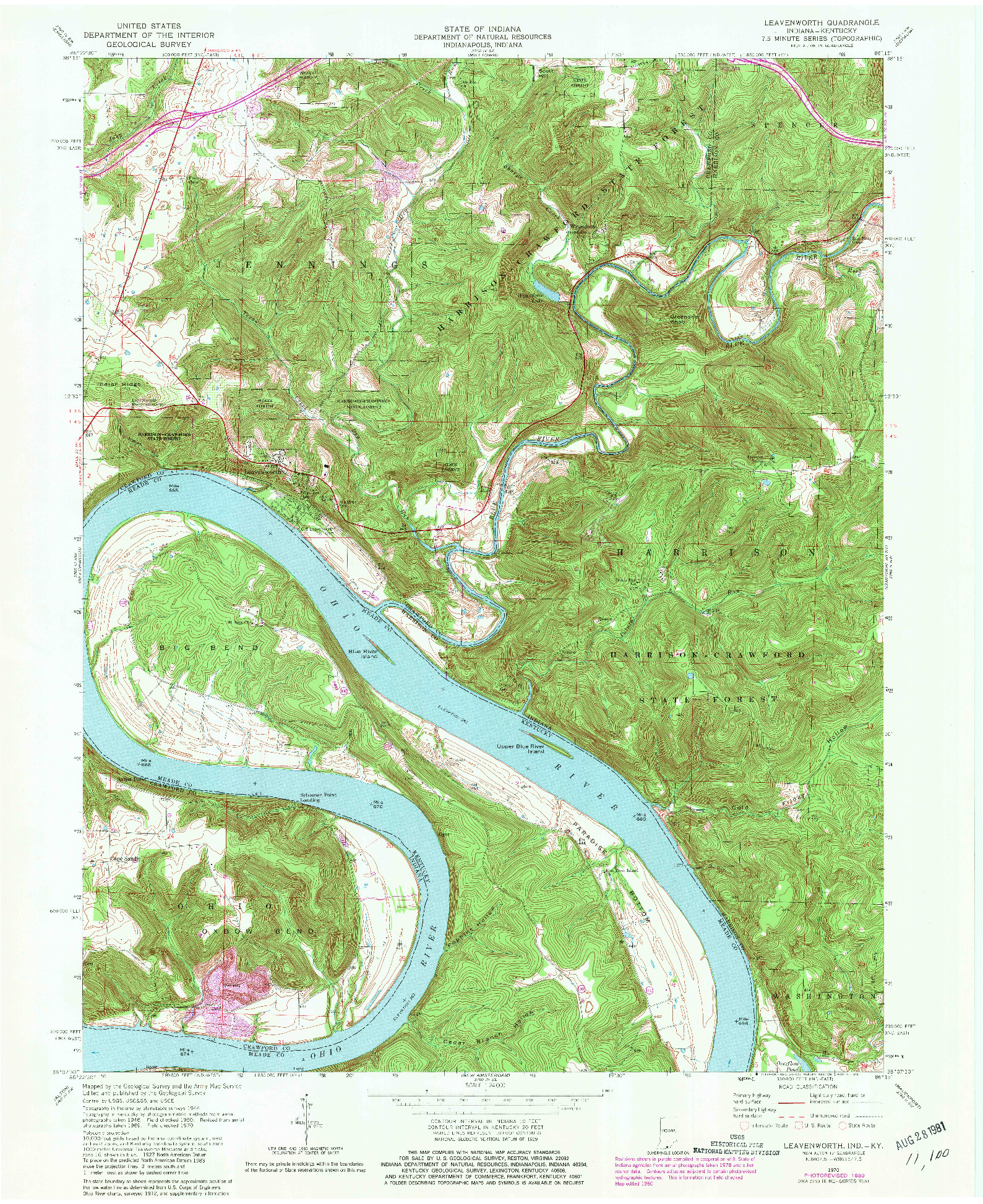 USGS 1:24000-SCALE QUADRANGLE FOR LEAVENWORTH, IN 1970