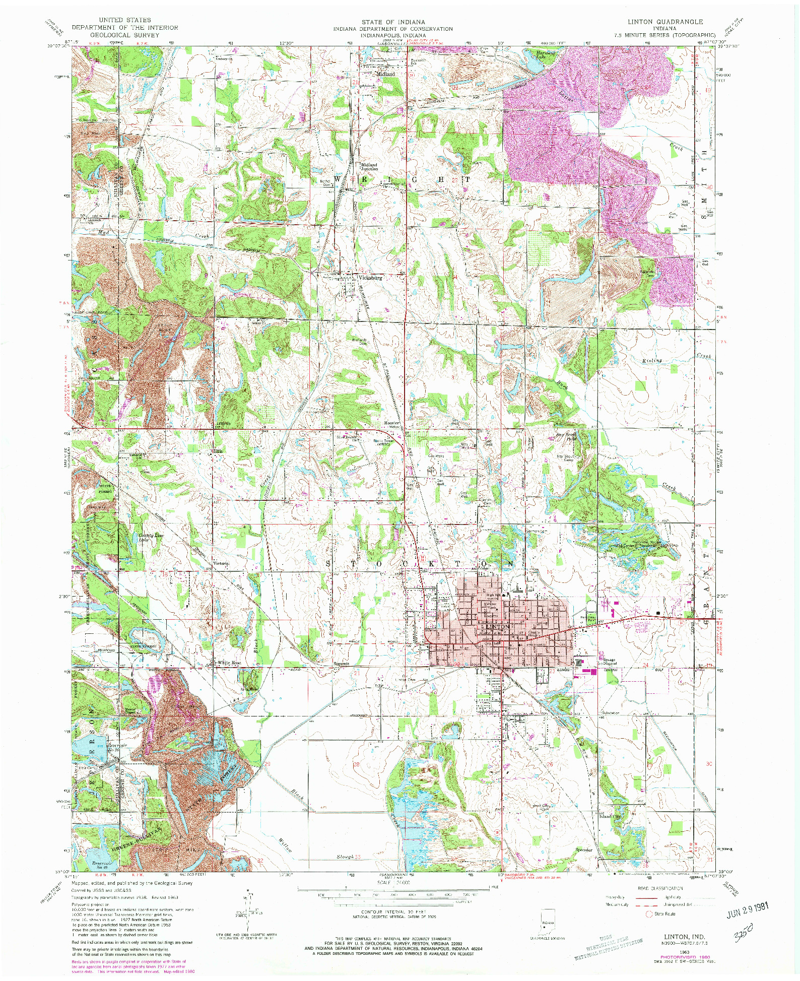 USGS 1:24000-SCALE QUADRANGLE FOR LINTON, IN 1963