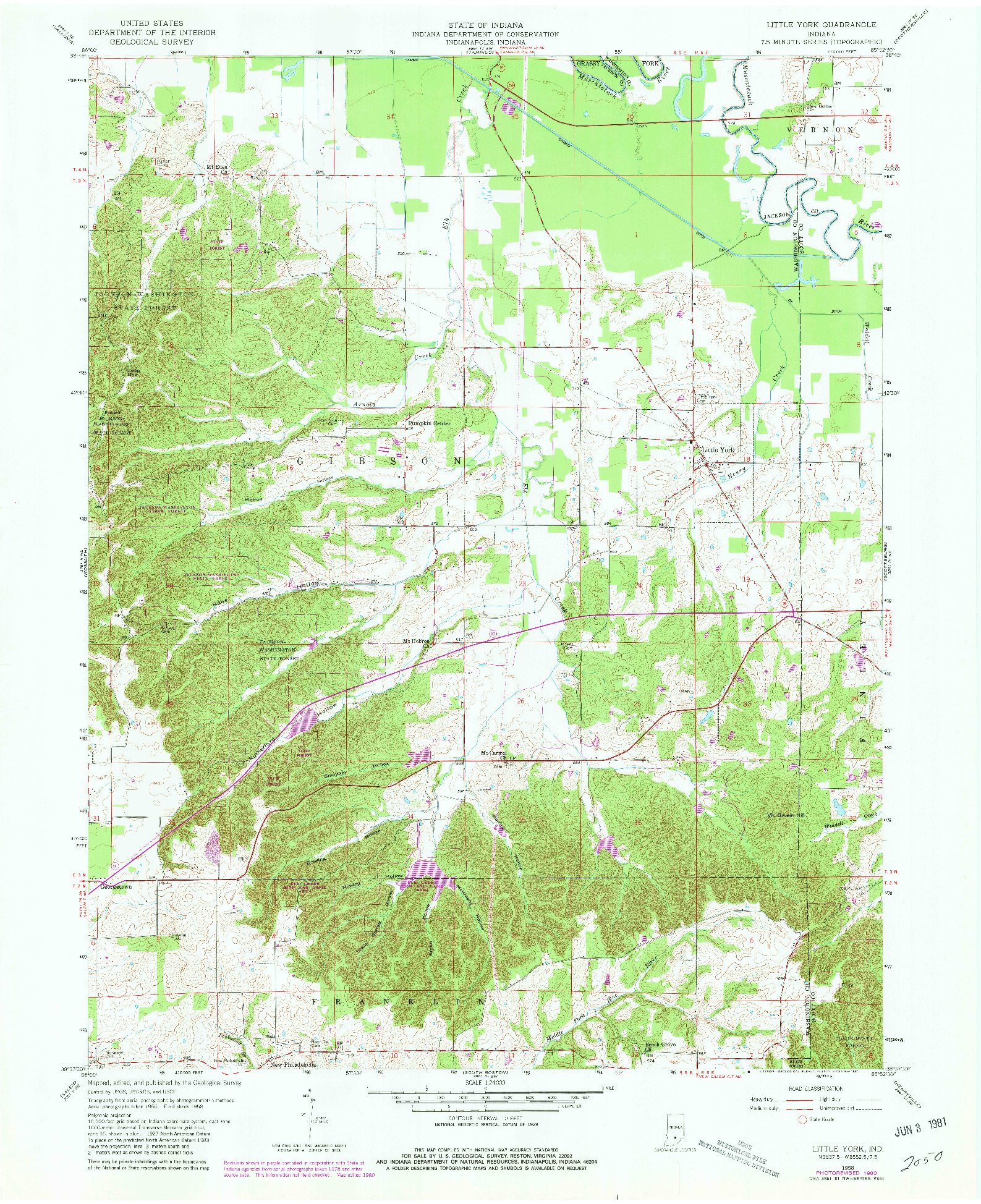 USGS 1:24000-SCALE QUADRANGLE FOR LITTLE YORK, IN 1958