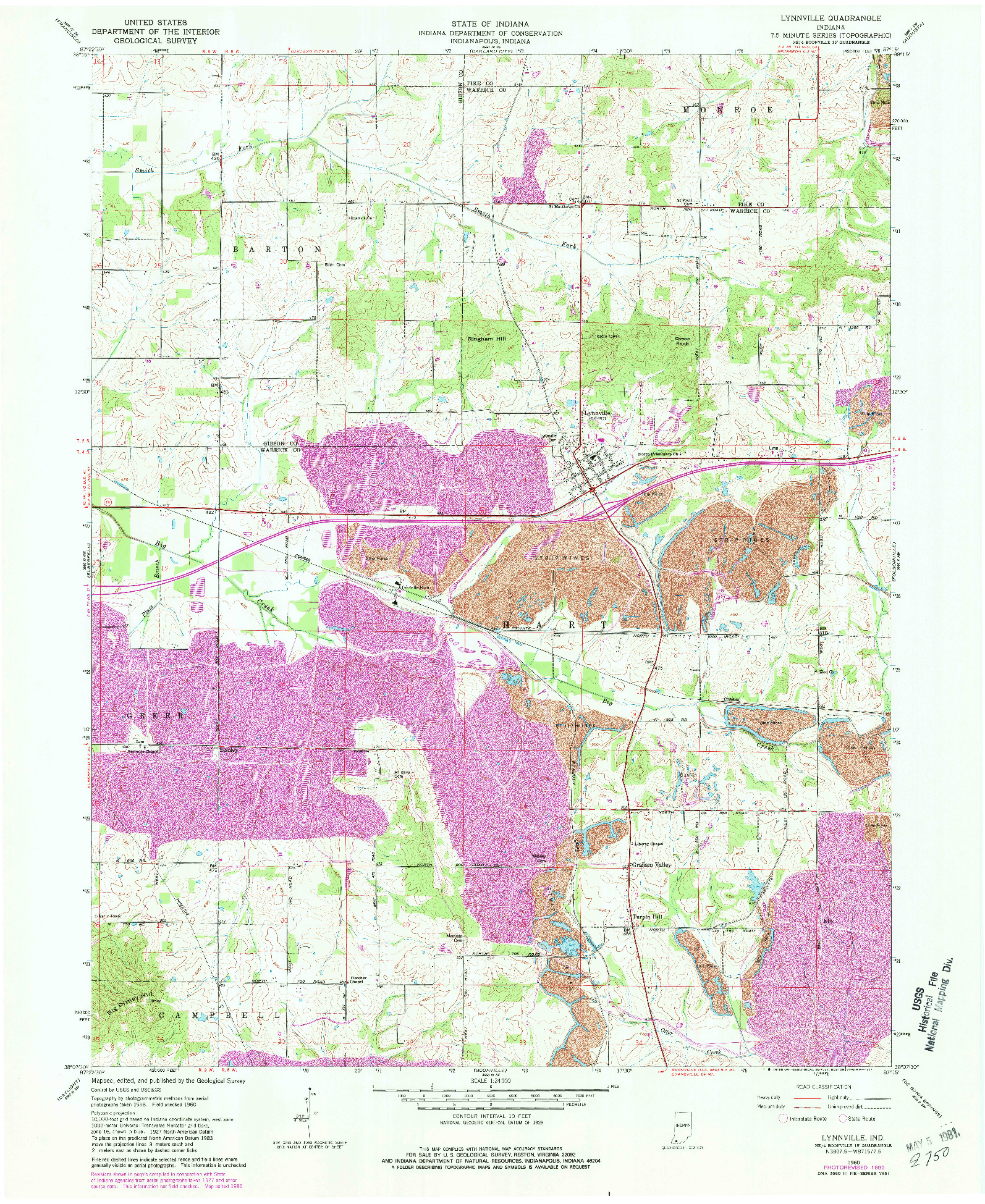 USGS 1:24000-SCALE QUADRANGLE FOR LYNNVILLE, IN 1960