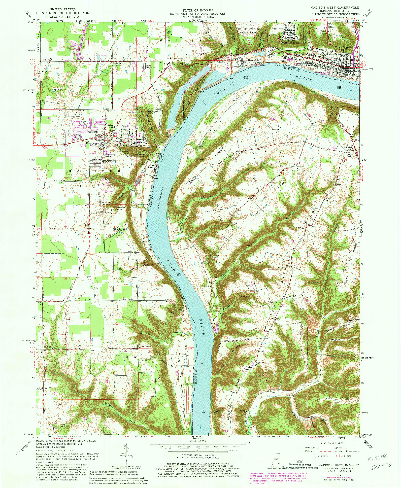 USGS 1:24000-SCALE QUADRANGLE FOR MADISON WEST, IN 1964