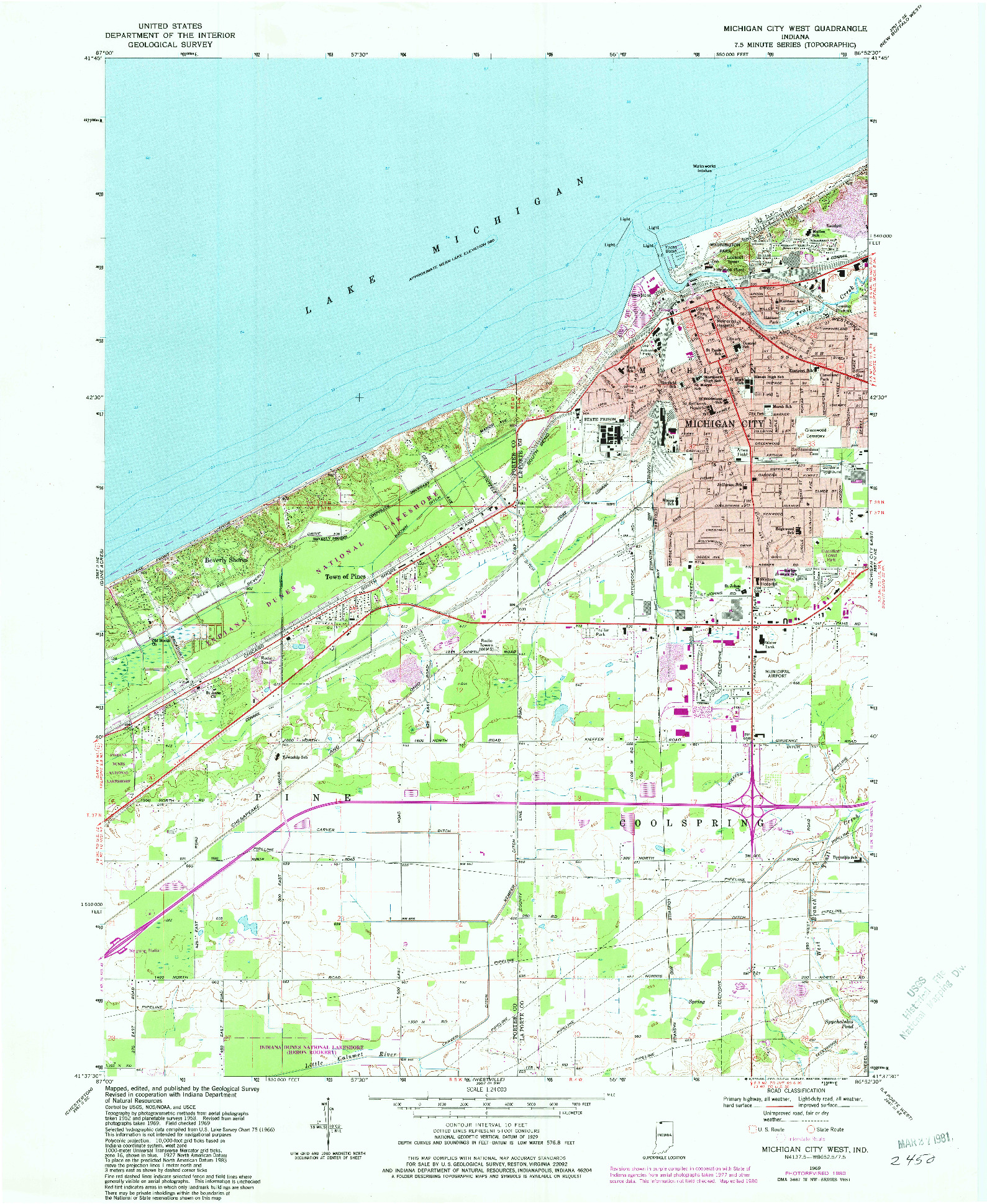 USGS 1:24000-SCALE QUADRANGLE FOR MICHIGAN CITY WEST, IN 1969