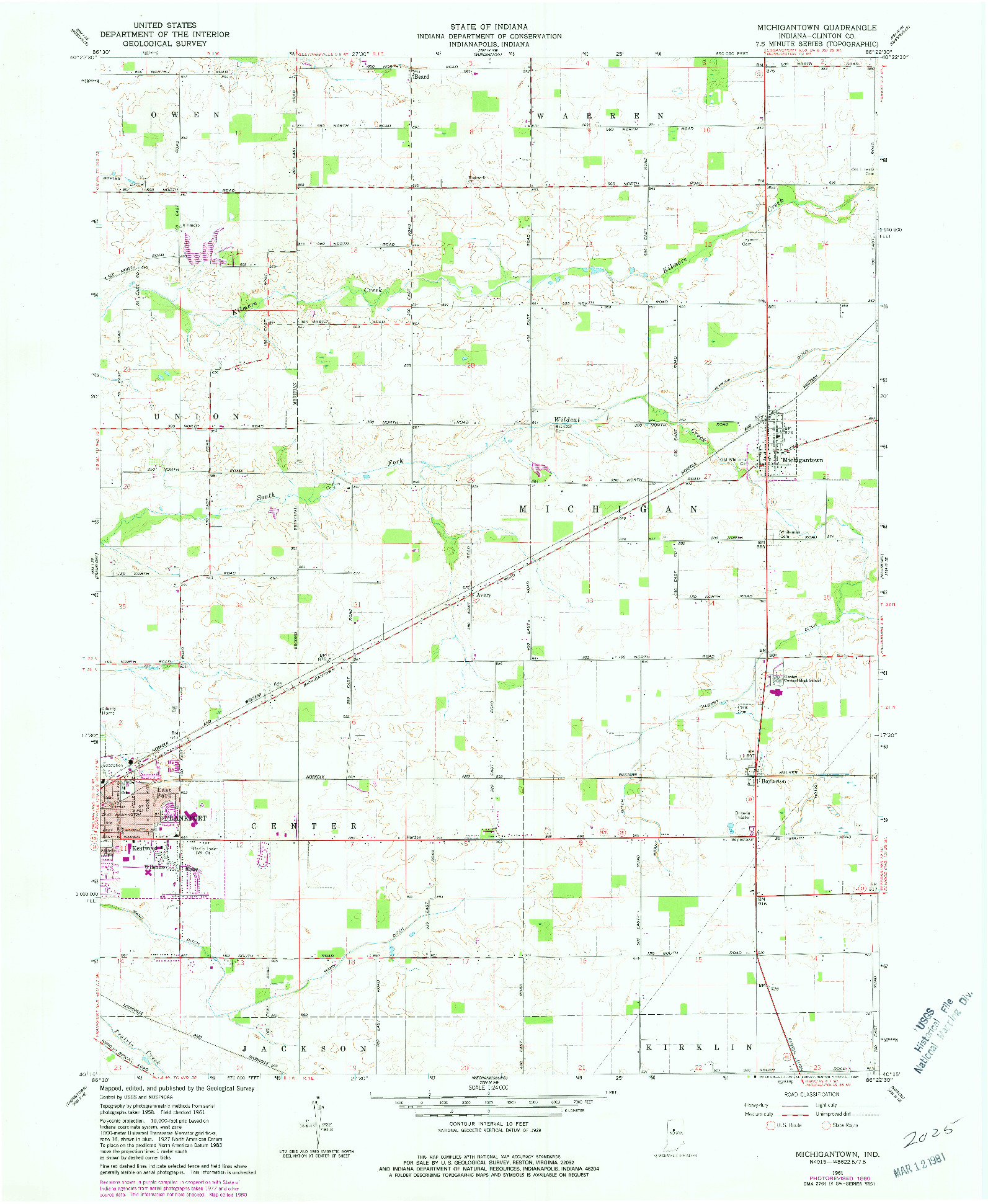 USGS 1:24000-SCALE QUADRANGLE FOR MICHIGANTOWN, IN 1961