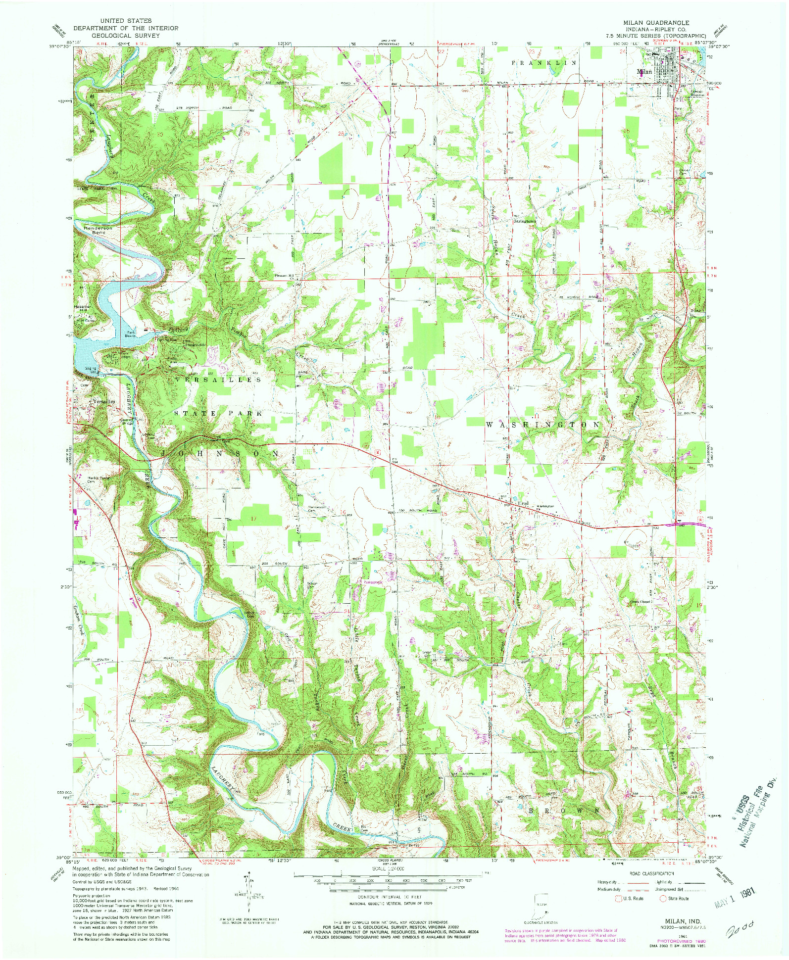 USGS 1:24000-SCALE QUADRANGLE FOR MILAN, IN 1961