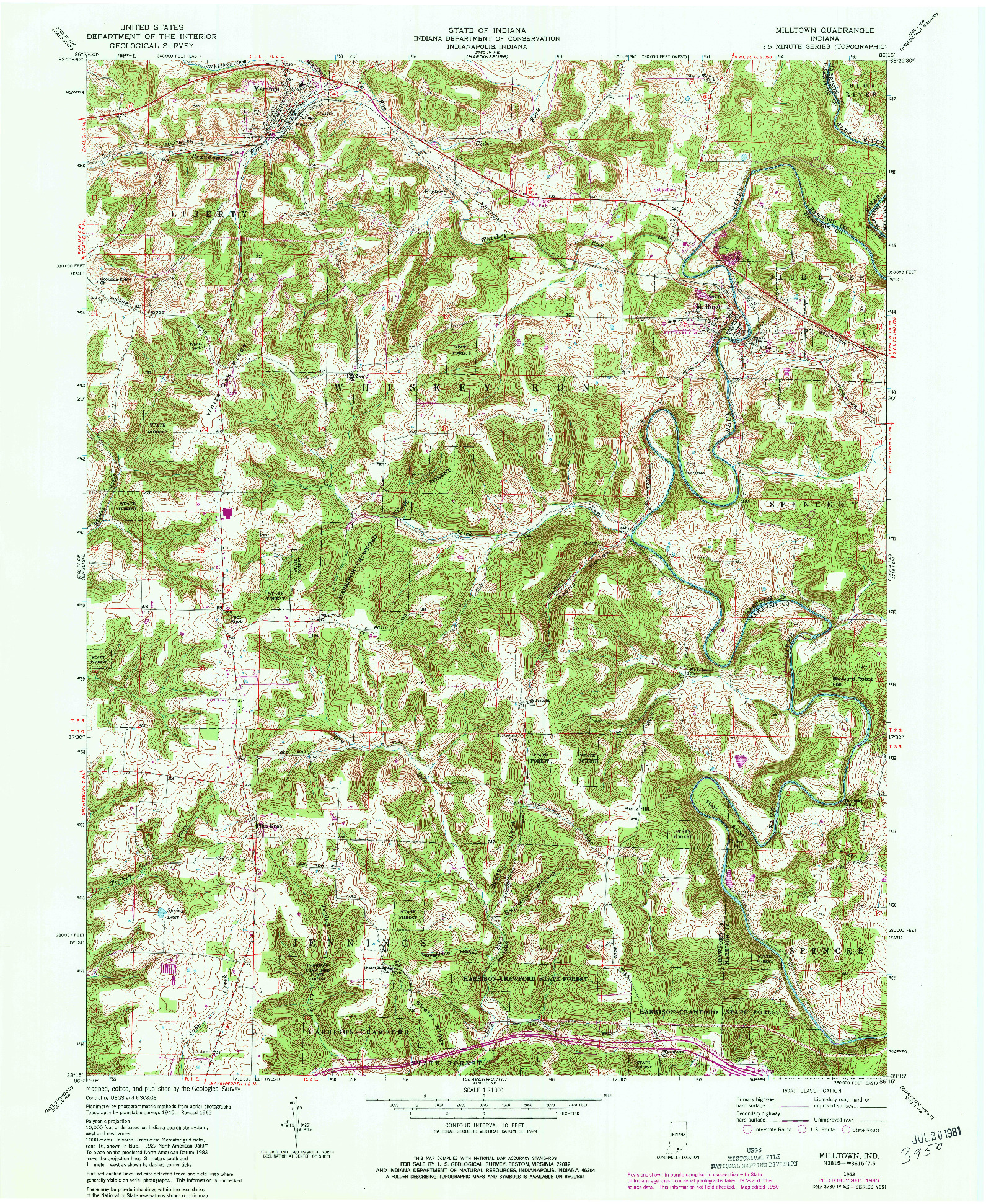 USGS 1:24000-SCALE QUADRANGLE FOR MILLTOWN, IN 1962