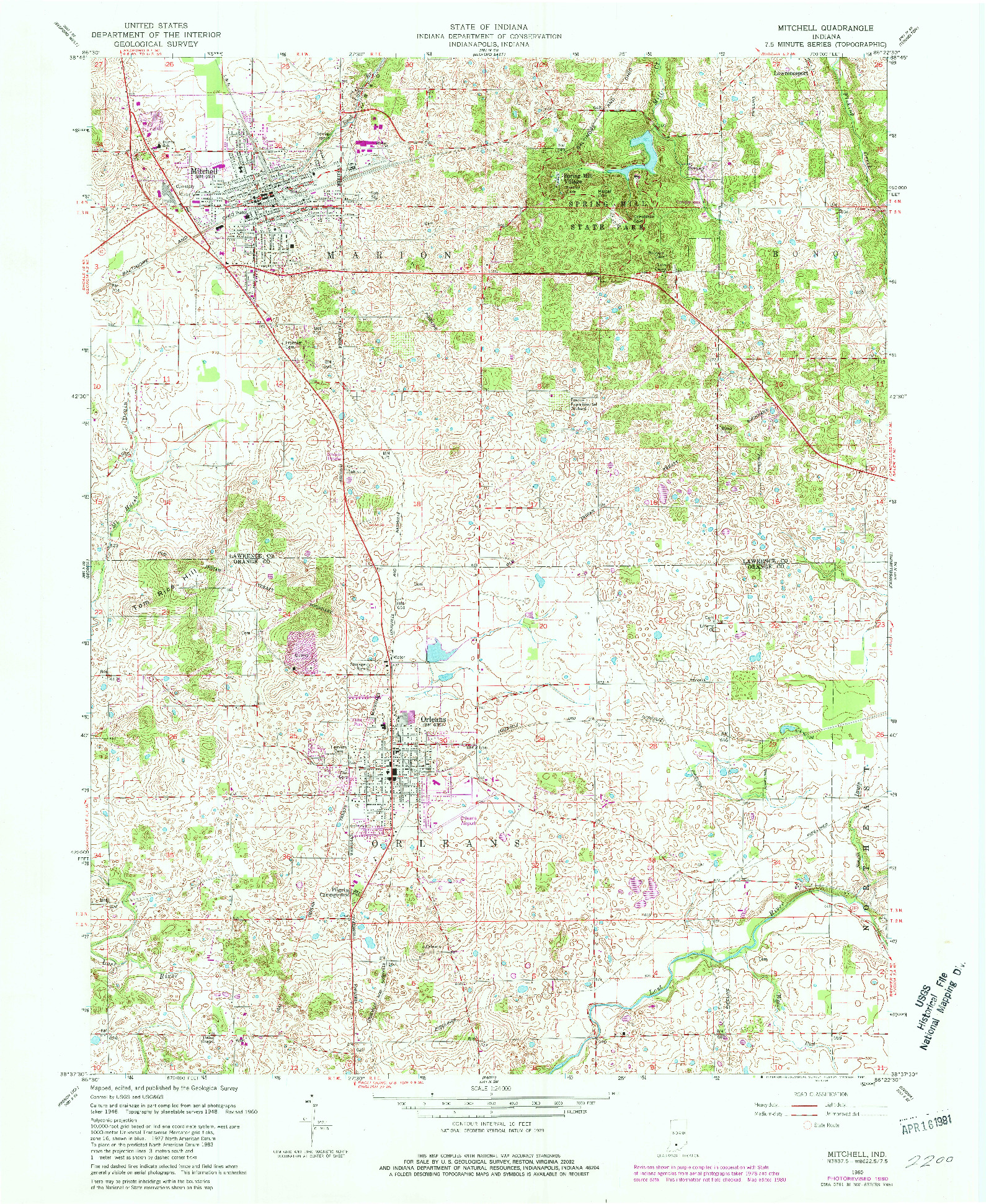 USGS 1:24000-SCALE QUADRANGLE FOR MITCHELL, IN 1960