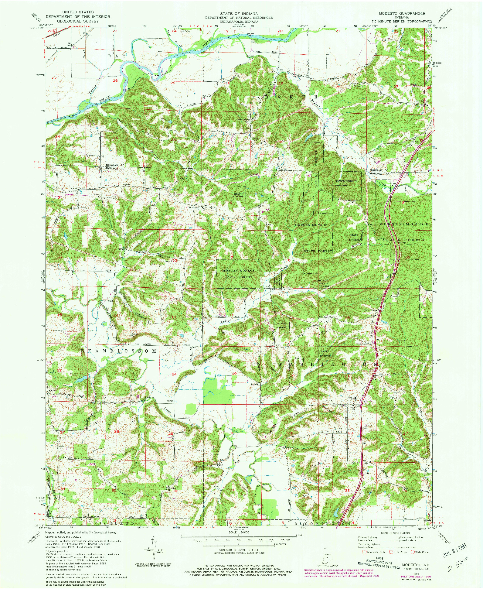 USGS 1:24000-SCALE QUADRANGLE FOR MODESTO, IN 1970