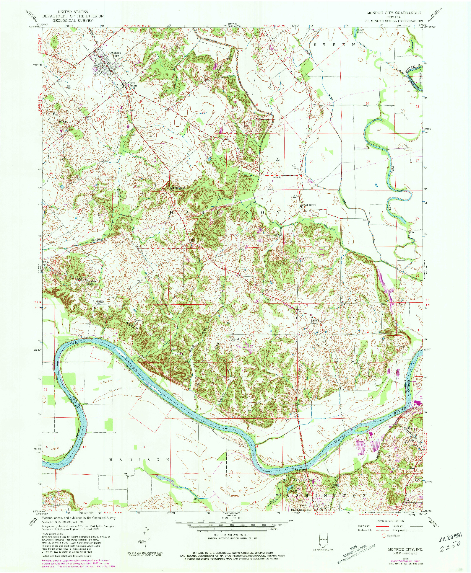 USGS 1:24000-SCALE QUADRANGLE FOR MONROE CITY, IN 1958