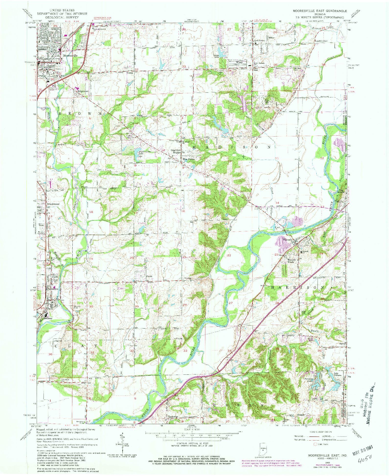 USGS 1:24000-SCALE QUADRANGLE FOR MOORESVILLE EAST, IN 1965