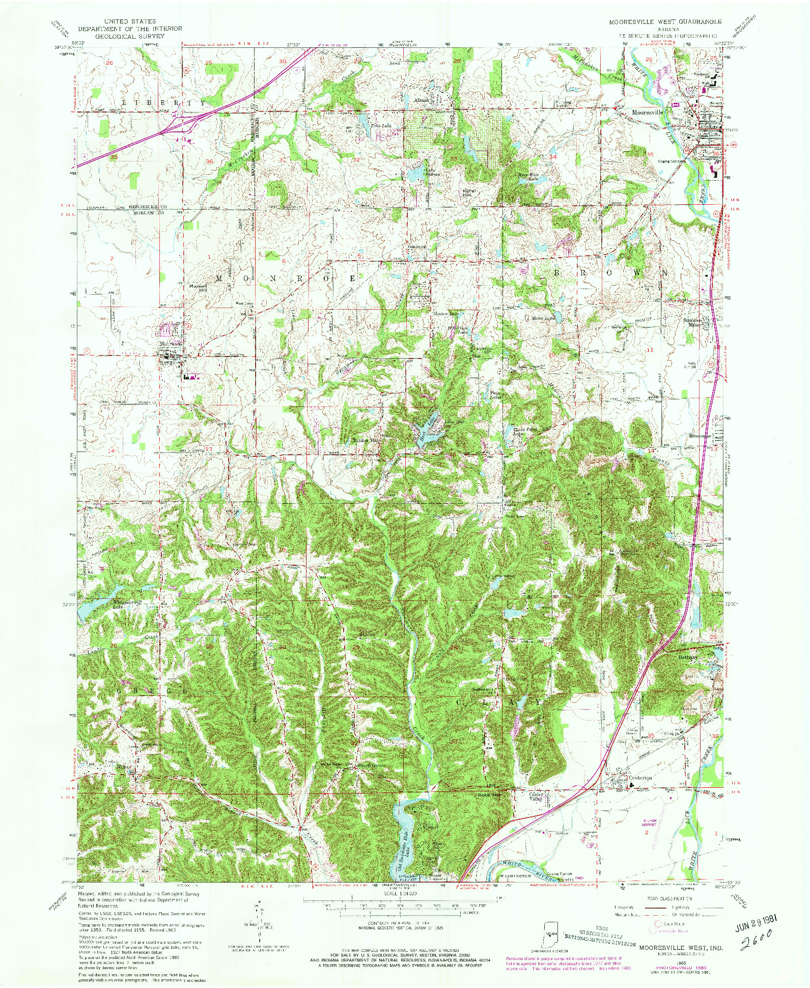 USGS 1:24000-SCALE QUADRANGLE FOR MOORESVILLE WEST, IN 1965