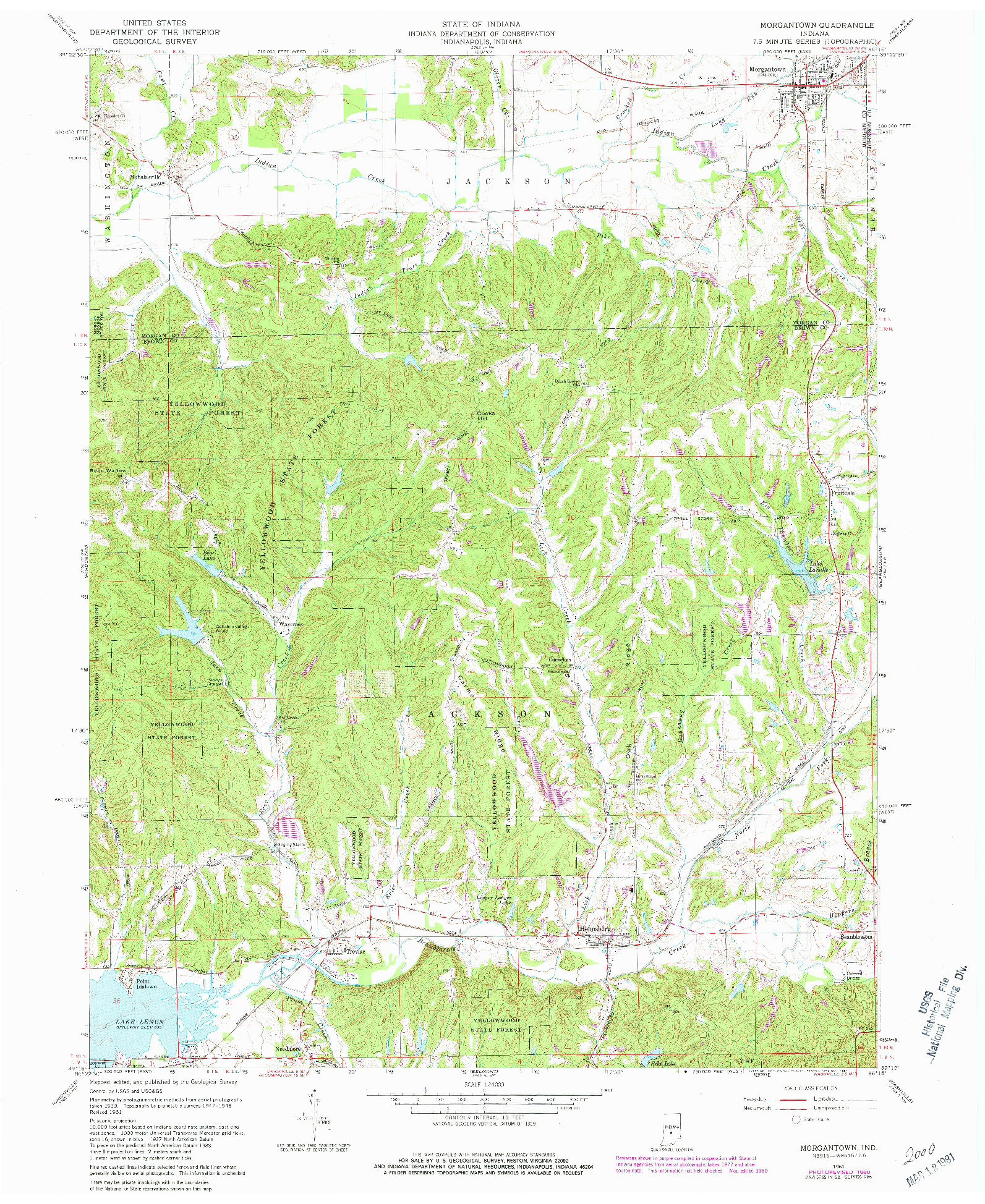 USGS 1:24000-SCALE QUADRANGLE FOR MORGANTOWN, IN 1961
