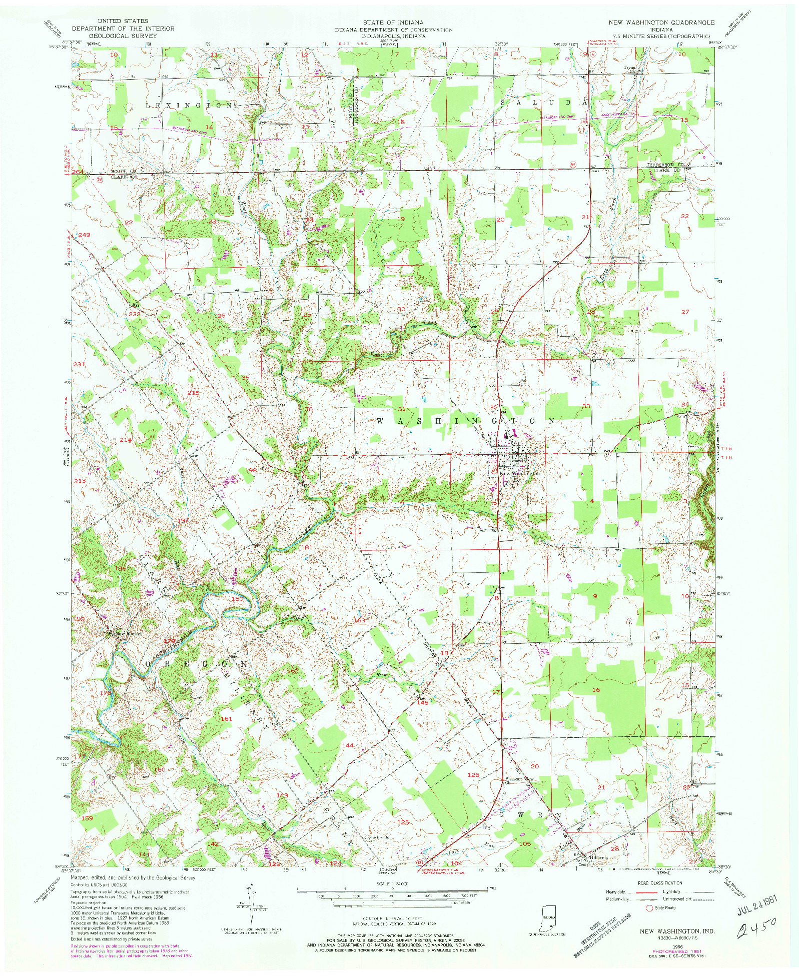 USGS 1:24000-SCALE QUADRANGLE FOR NEW WASHINGTON, IN 1956