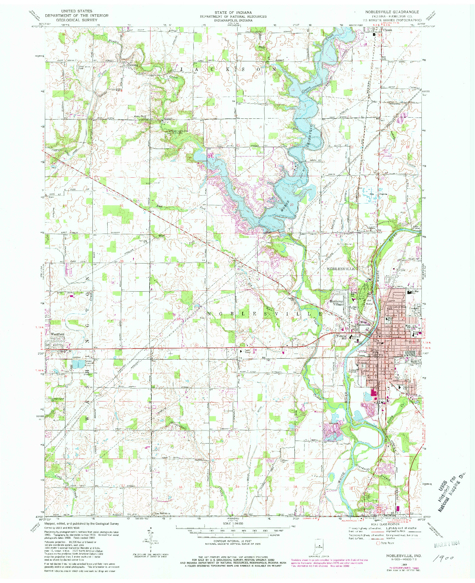 USGS 1:24000-SCALE QUADRANGLE FOR NOBLESVILLE, IN 1969