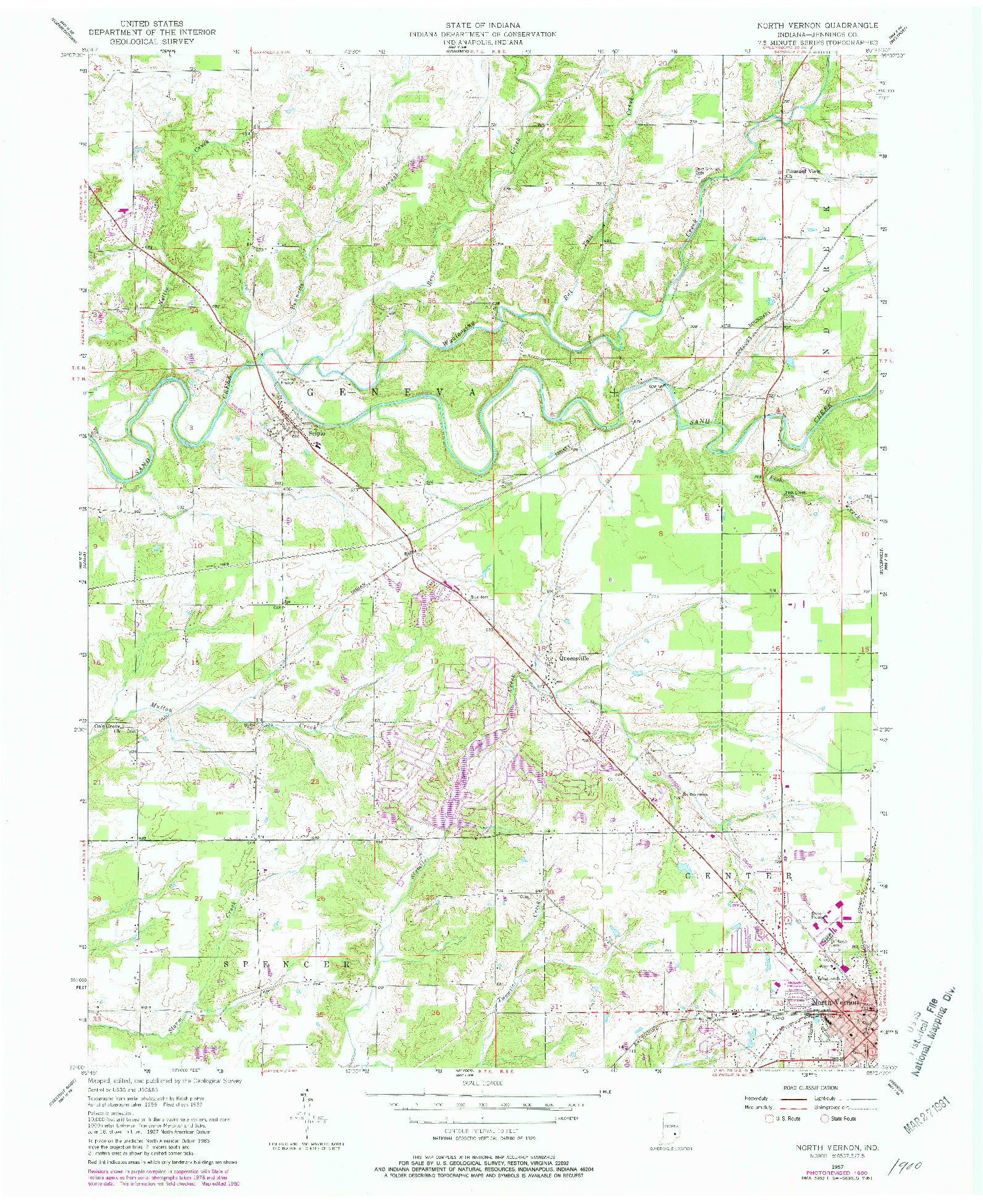 USGS 1:24000-SCALE QUADRANGLE FOR NORTH VERNON, IN 1957