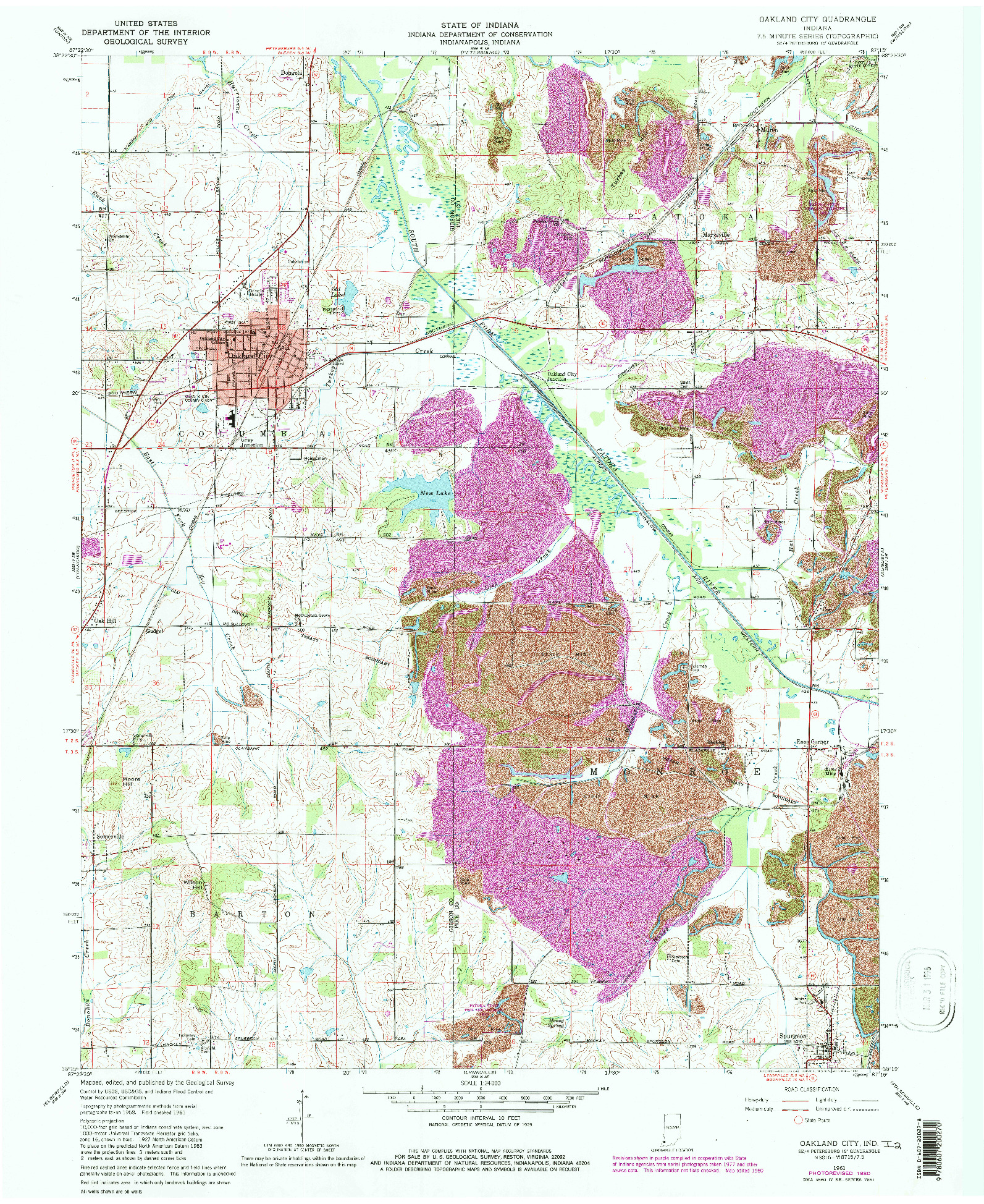 USGS 1:24000-SCALE QUADRANGLE FOR OAKLAND CITY, IN 1961