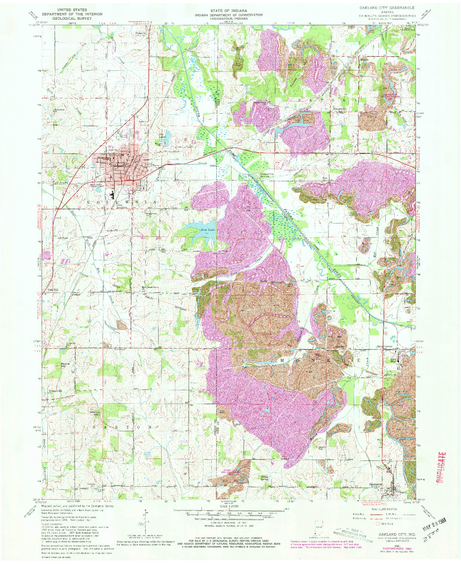 USGS 1:24000-SCALE QUADRANGLE FOR OAKLAND CITY, IN 1961