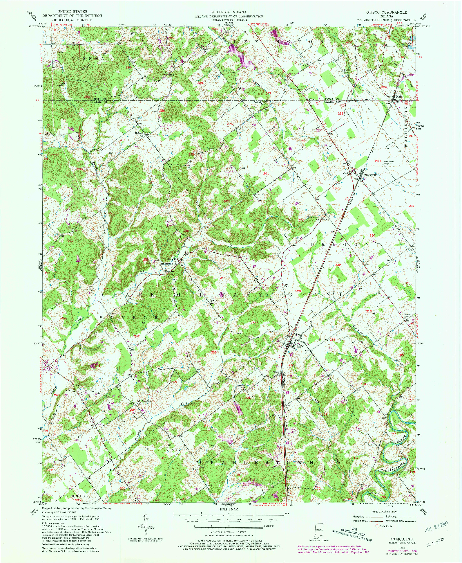 USGS 1:24000-SCALE QUADRANGLE FOR OTISCO, IN 1956