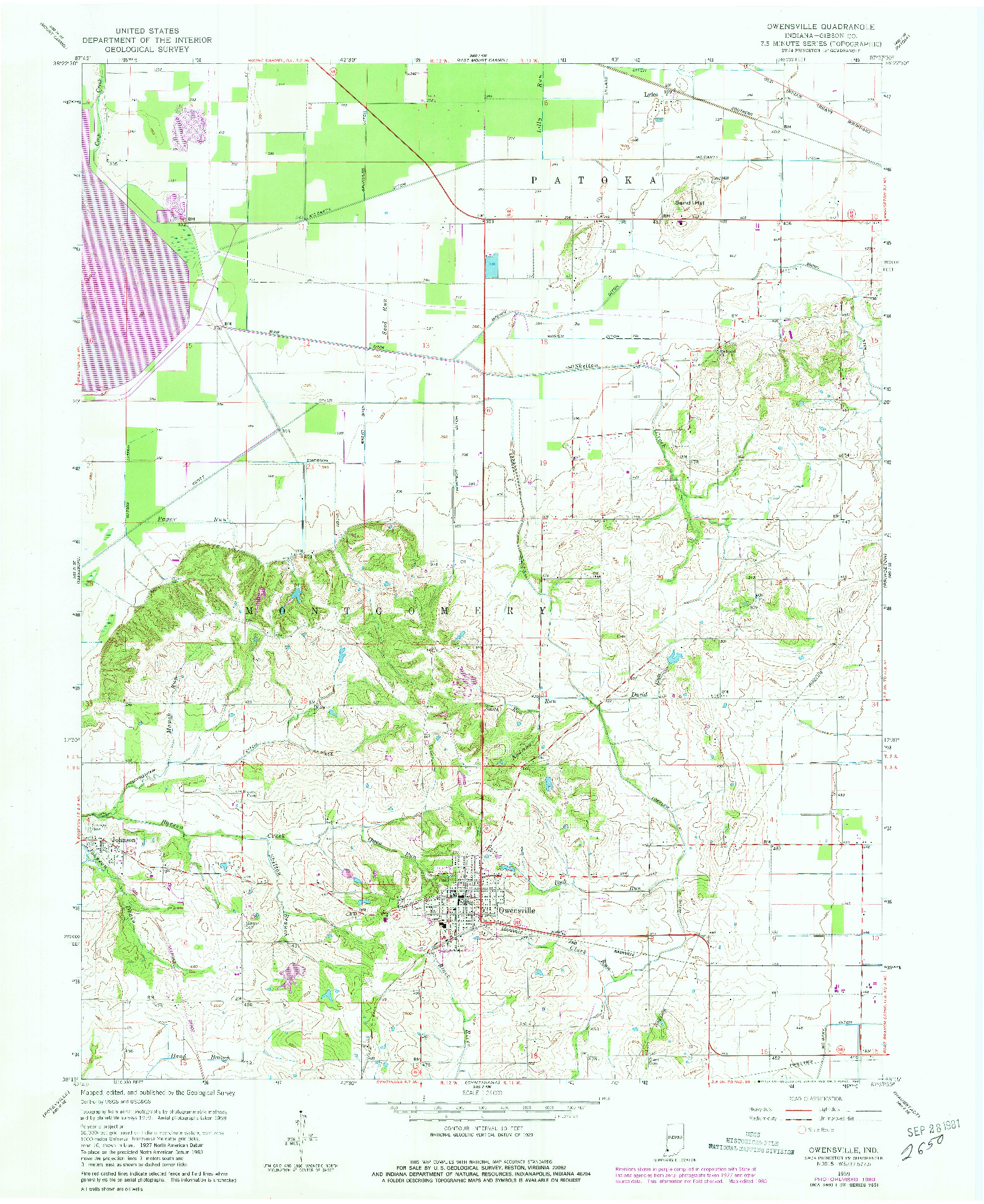 USGS 1:24000-SCALE QUADRANGLE FOR OWENSVILLE, IN 1959