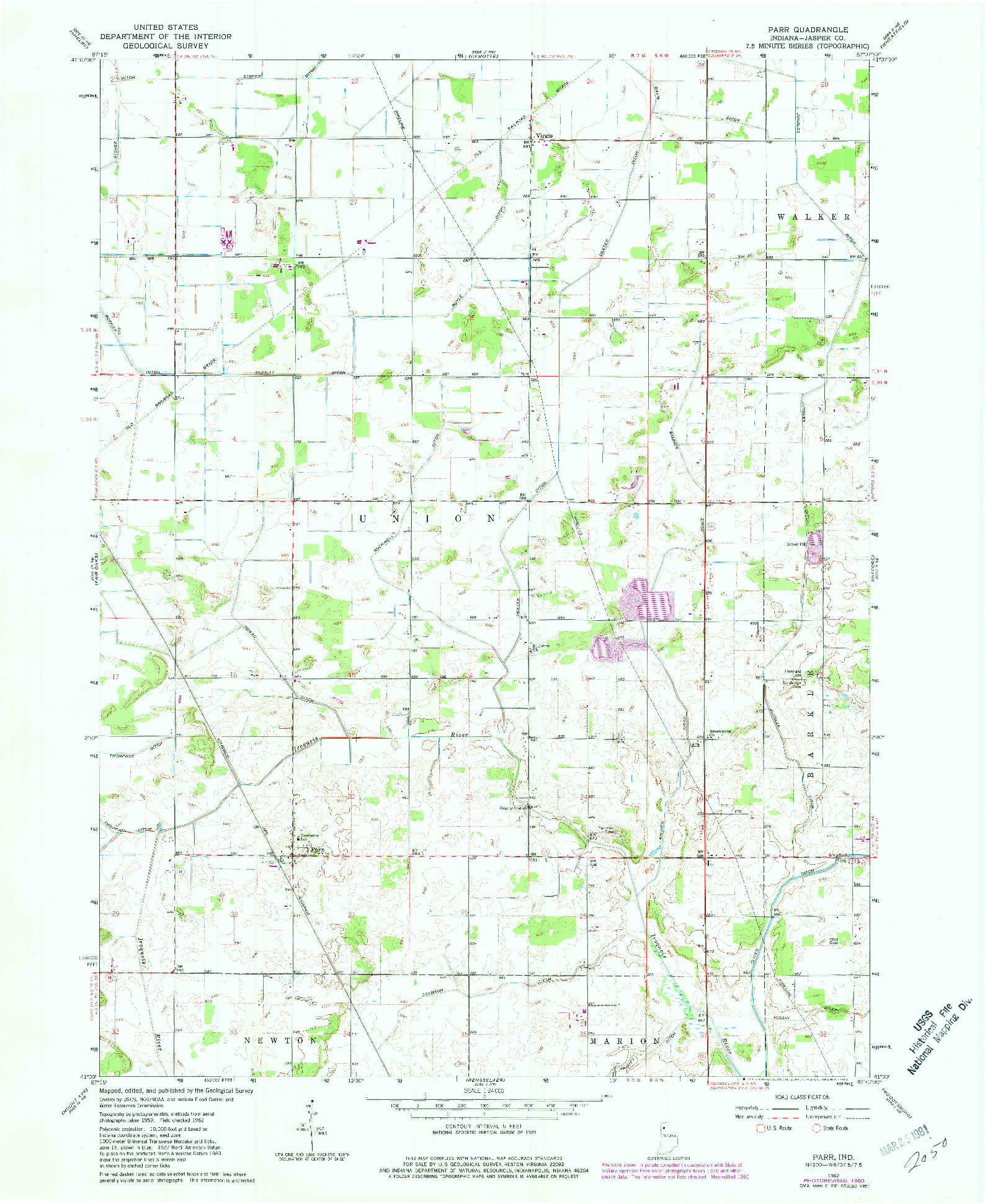 USGS 1:24000-SCALE QUADRANGLE FOR PARR, IN 1962