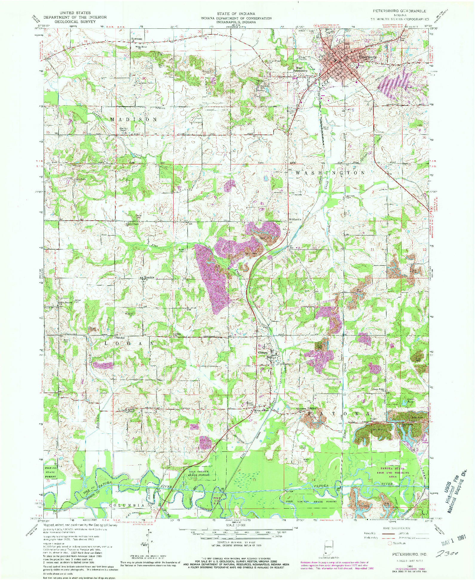 USGS 1:24000-SCALE QUADRANGLE FOR PETERSBURG, IN 1961