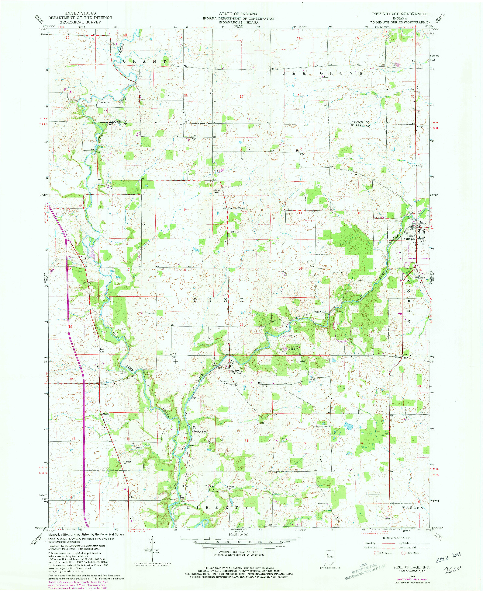 USGS 1:24000-SCALE QUADRANGLE FOR PINE VILLAGE, IN 1961