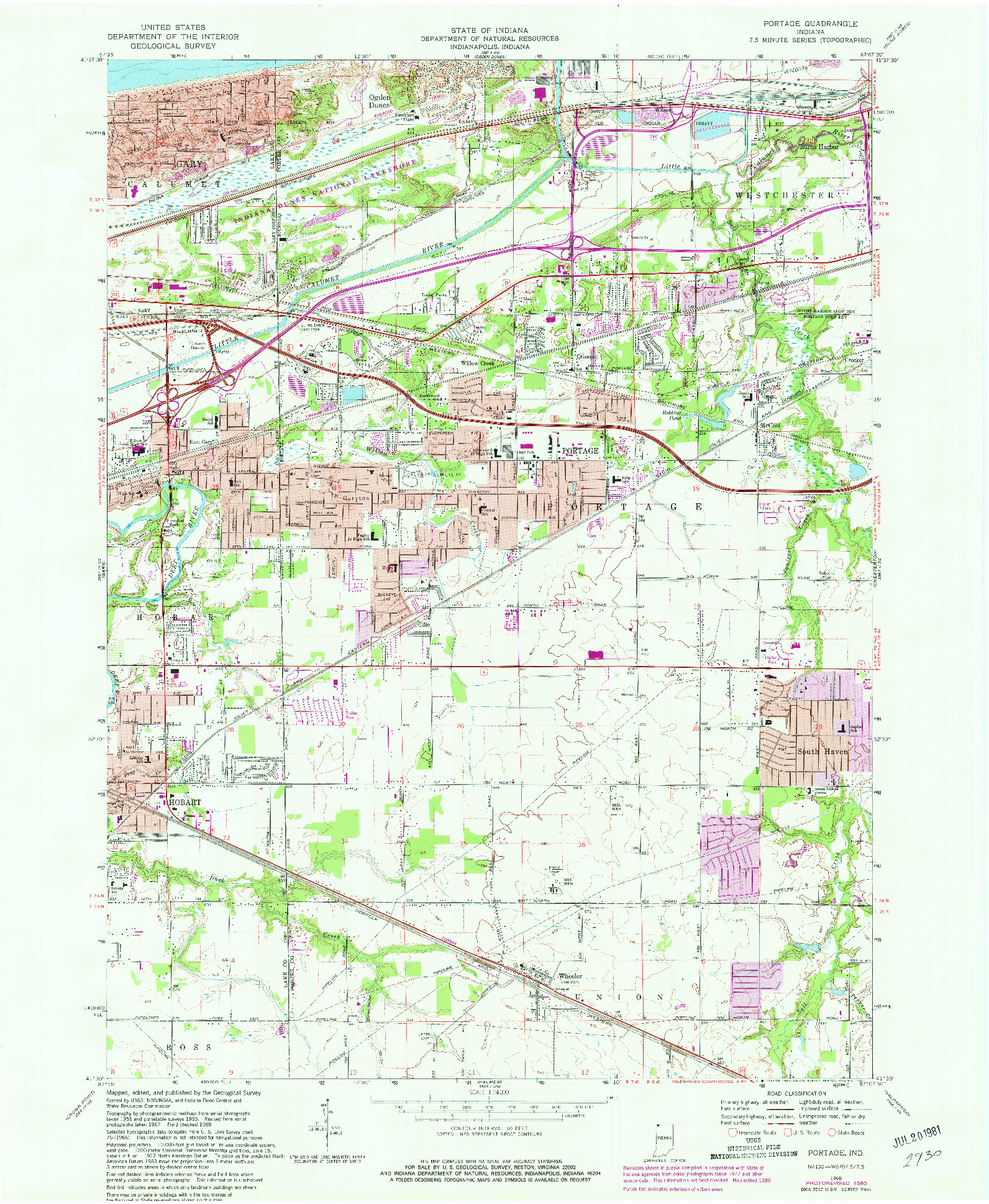 USGS 1:24000-SCALE QUADRANGLE FOR PORTAGE, IN 1968