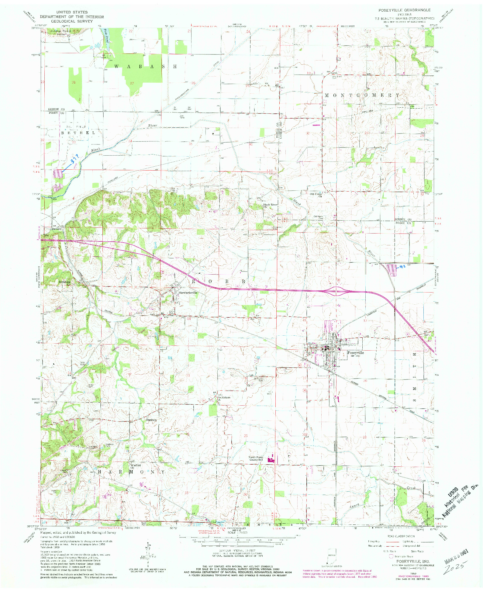 USGS 1:24000-SCALE QUADRANGLE FOR POSEYVILLE, IN 1959