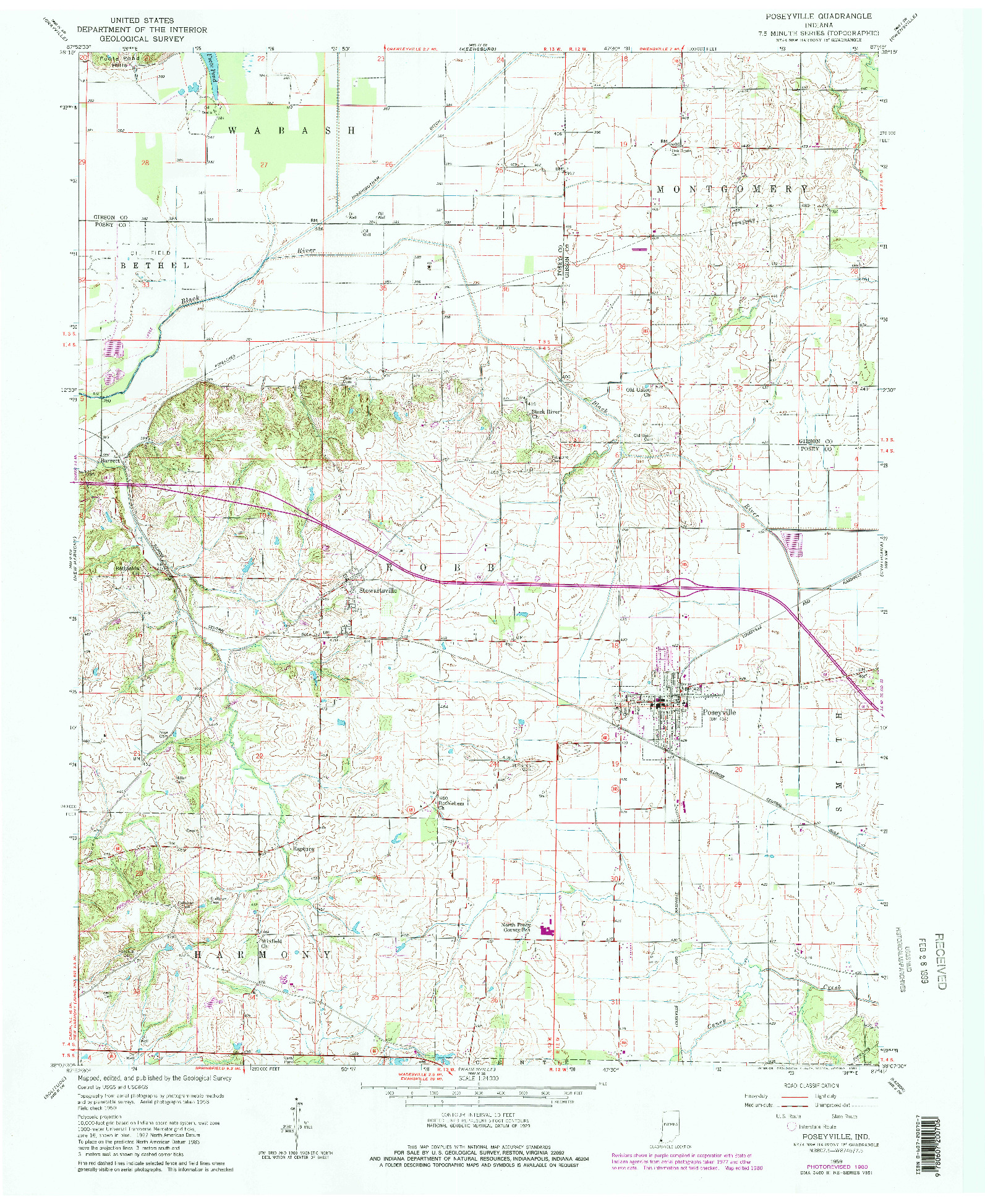 USGS 1:24000-SCALE QUADRANGLE FOR POSEYVILLE, IN 1959