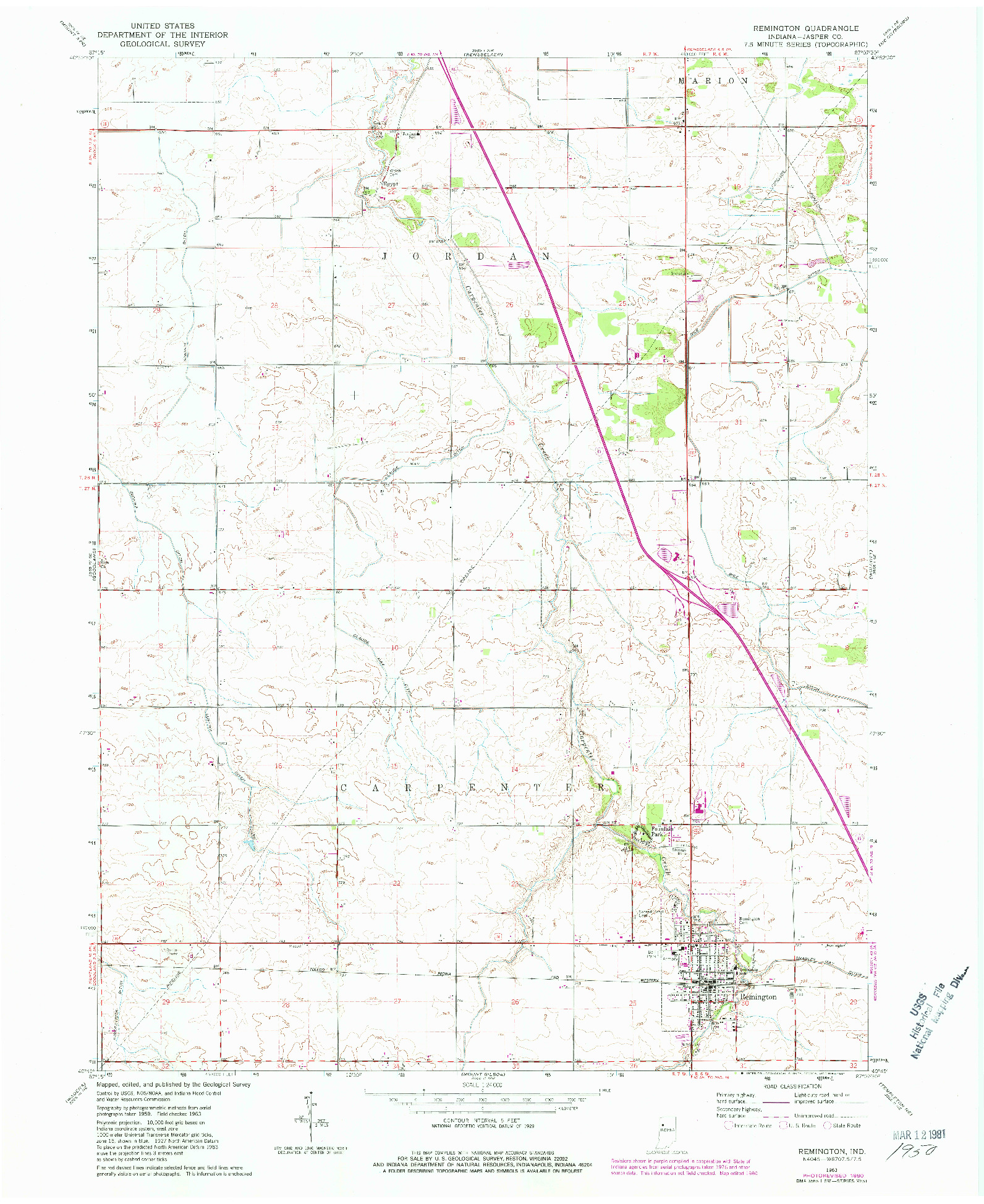 USGS 1:24000-SCALE QUADRANGLE FOR REMINGTON, IN 1963