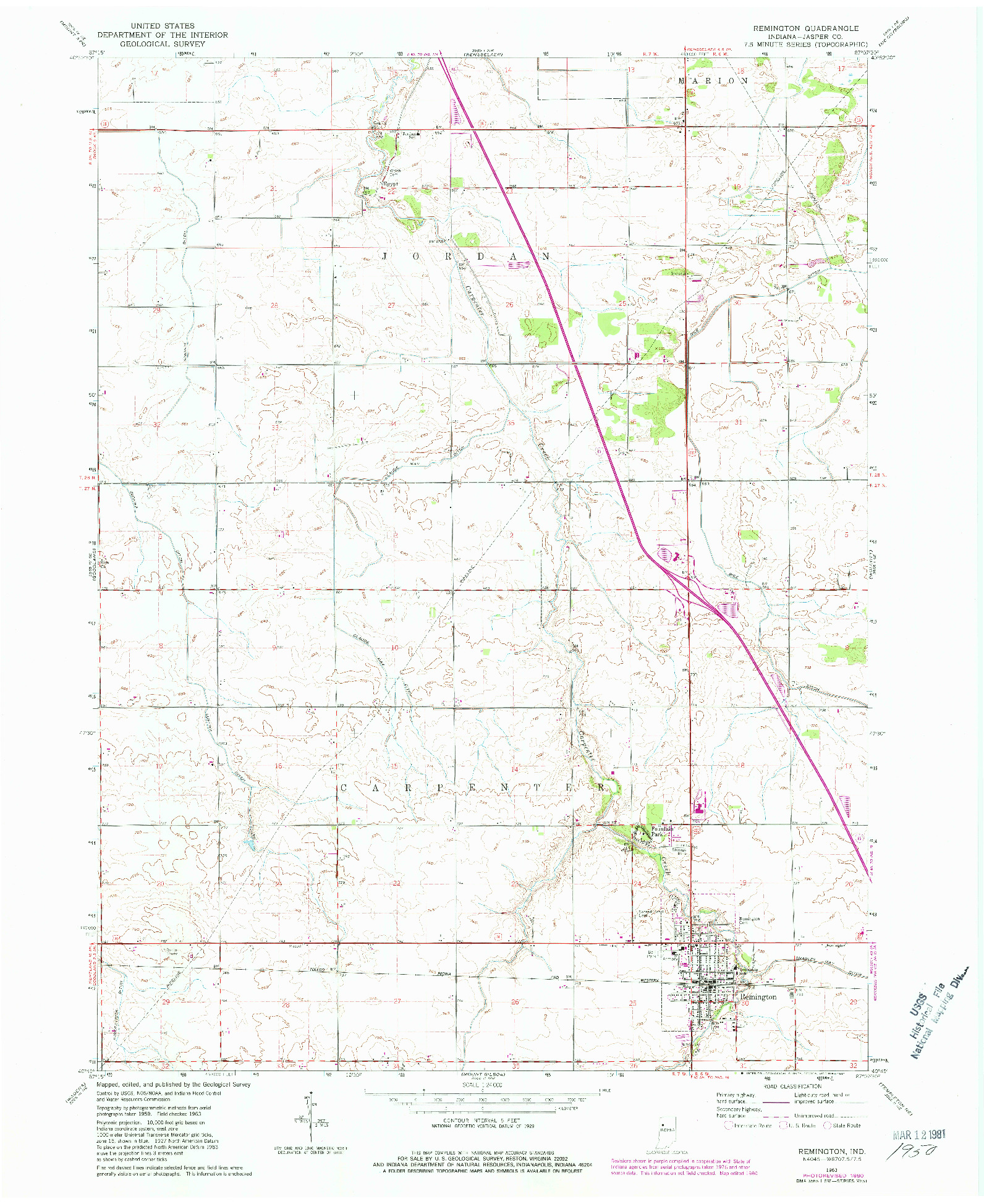 USGS 1:24000-SCALE QUADRANGLE FOR REMINGTON, IN 1963