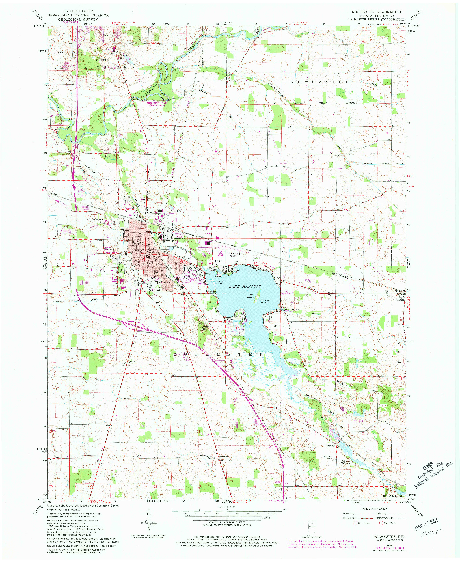 USGS 1:24000-SCALE QUADRANGLE FOR ROCHESTER, IN 1962