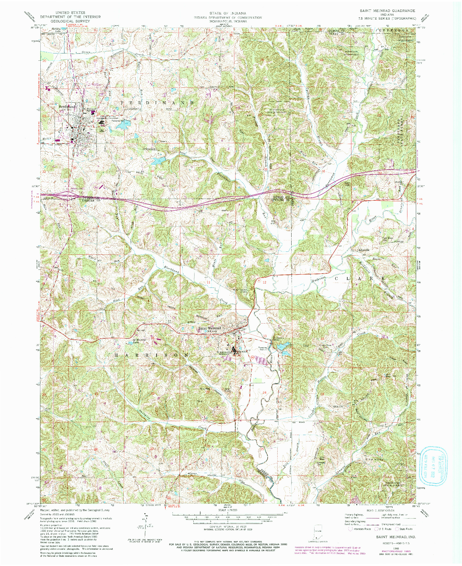 USGS 1:24000-SCALE QUADRANGLE FOR SAINT MEINRAD, IN 1960