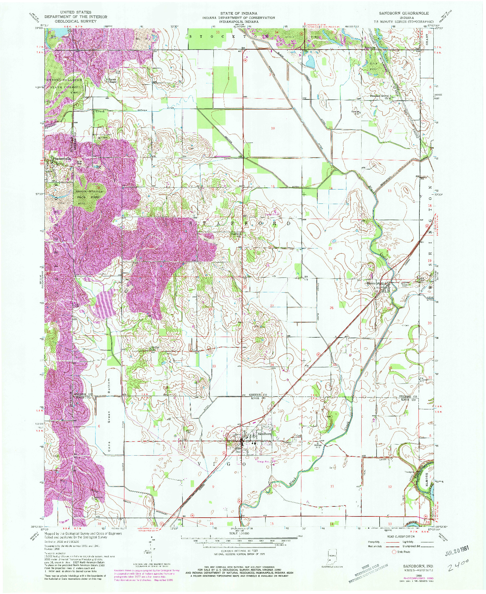 USGS 1:24000-SCALE QUADRANGLE FOR SANDBORN, IN 1958