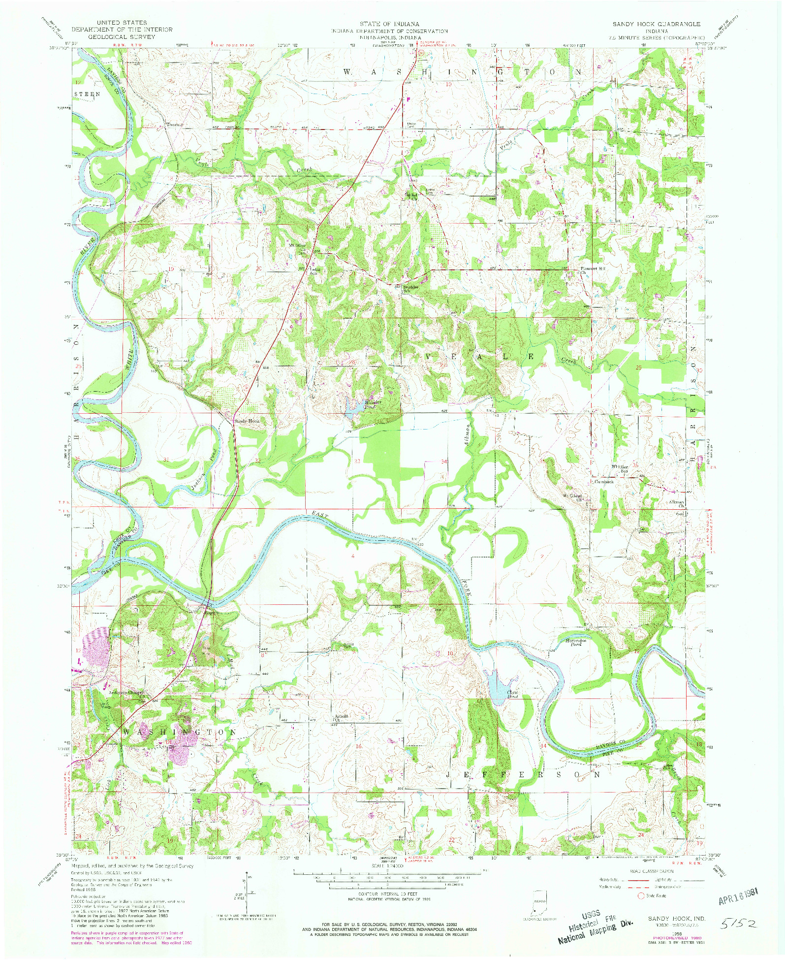 USGS 1:24000-SCALE QUADRANGLE FOR SANDY HOOK, IN 1958