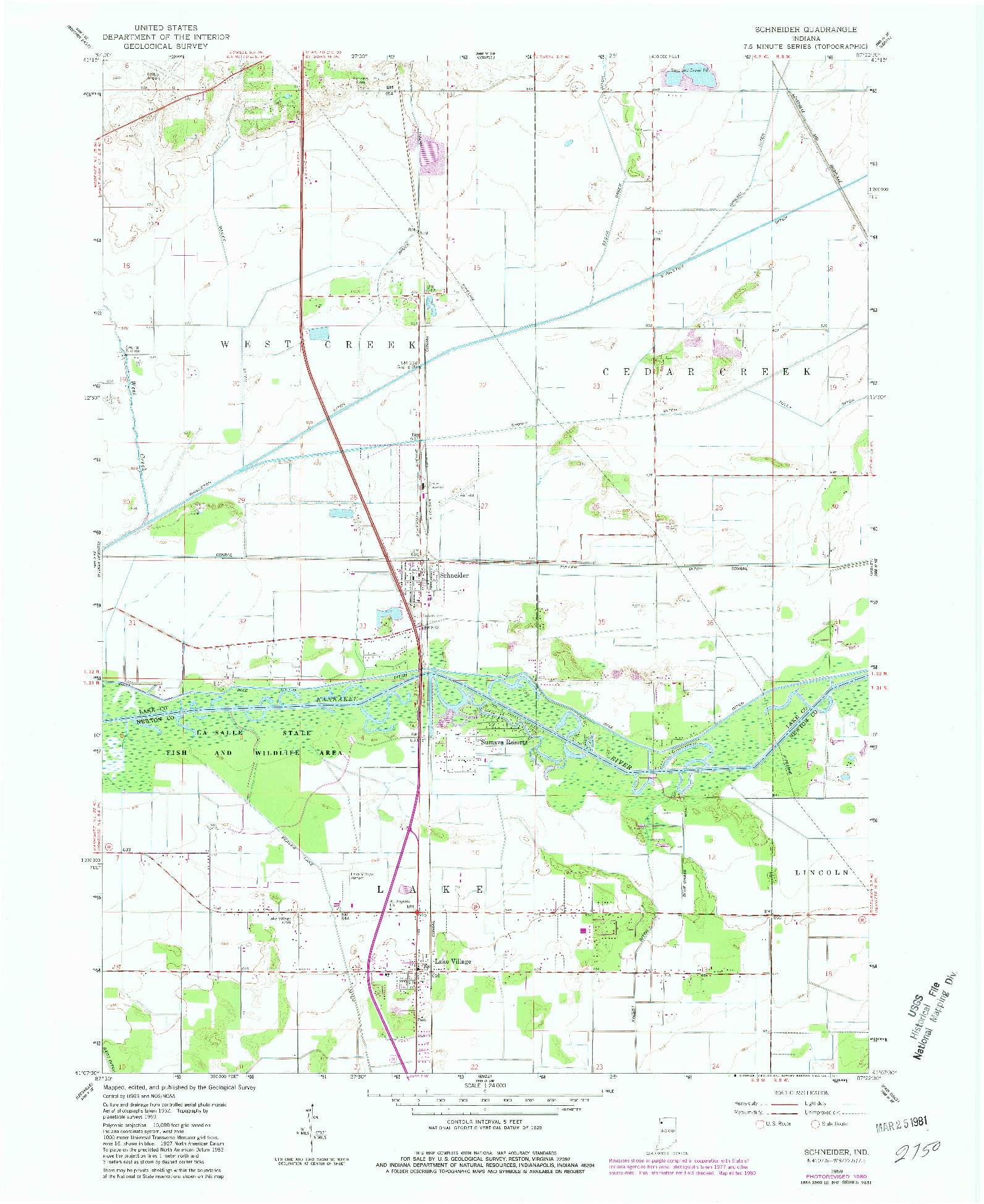 USGS 1:24000-SCALE QUADRANGLE FOR SCHNEIDER, IN 1959