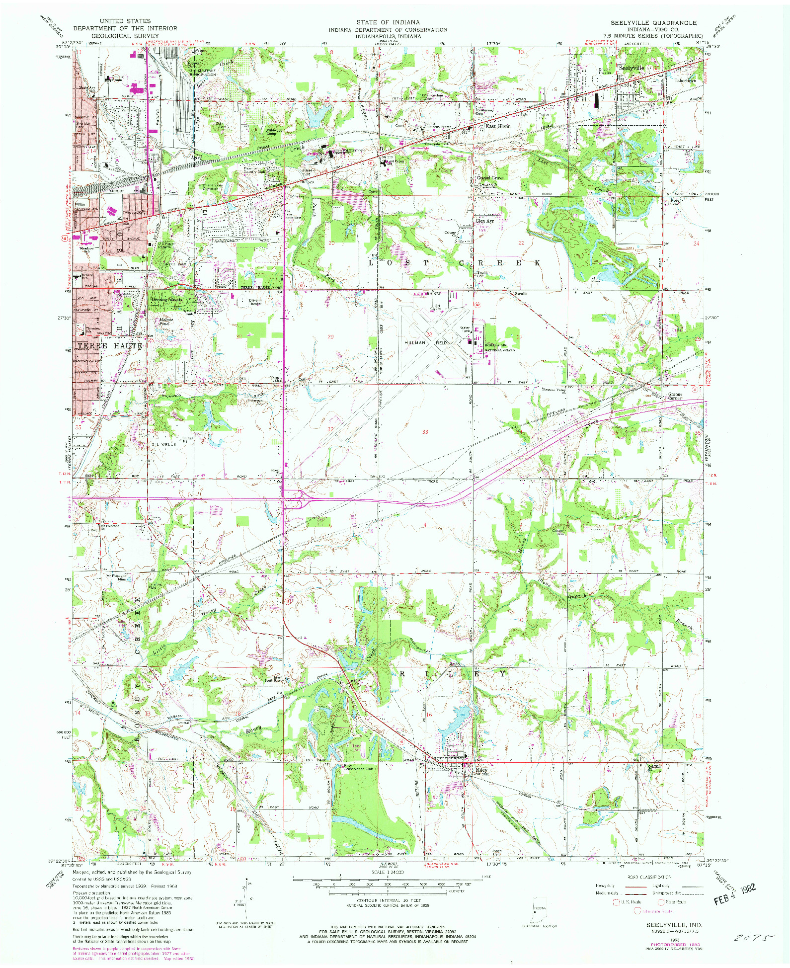 USGS 1:24000-SCALE QUADRANGLE FOR SEELYVILLE, IN 1963