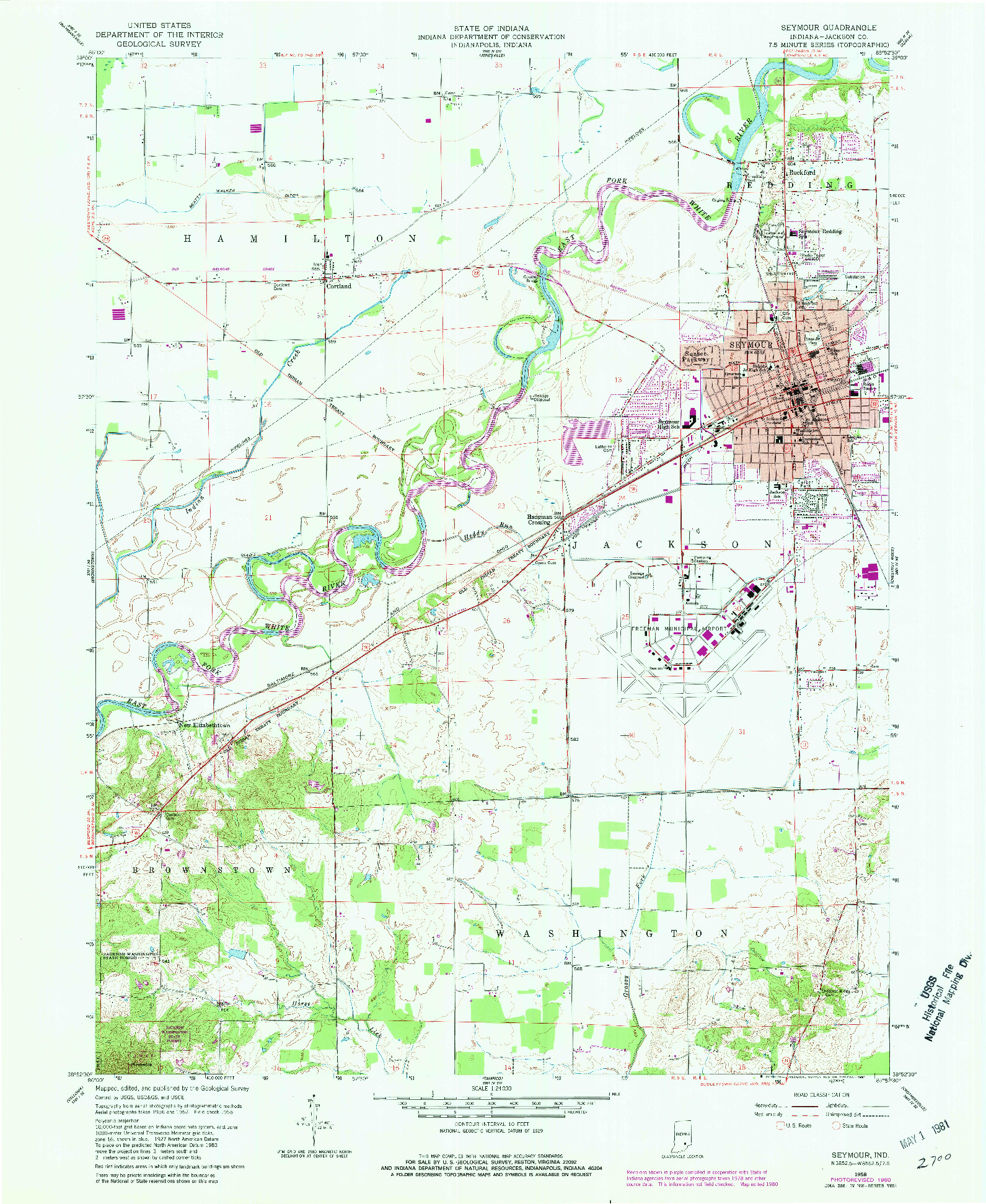 USGS 1:24000-SCALE QUADRANGLE FOR SEYMOUR, IN 1958