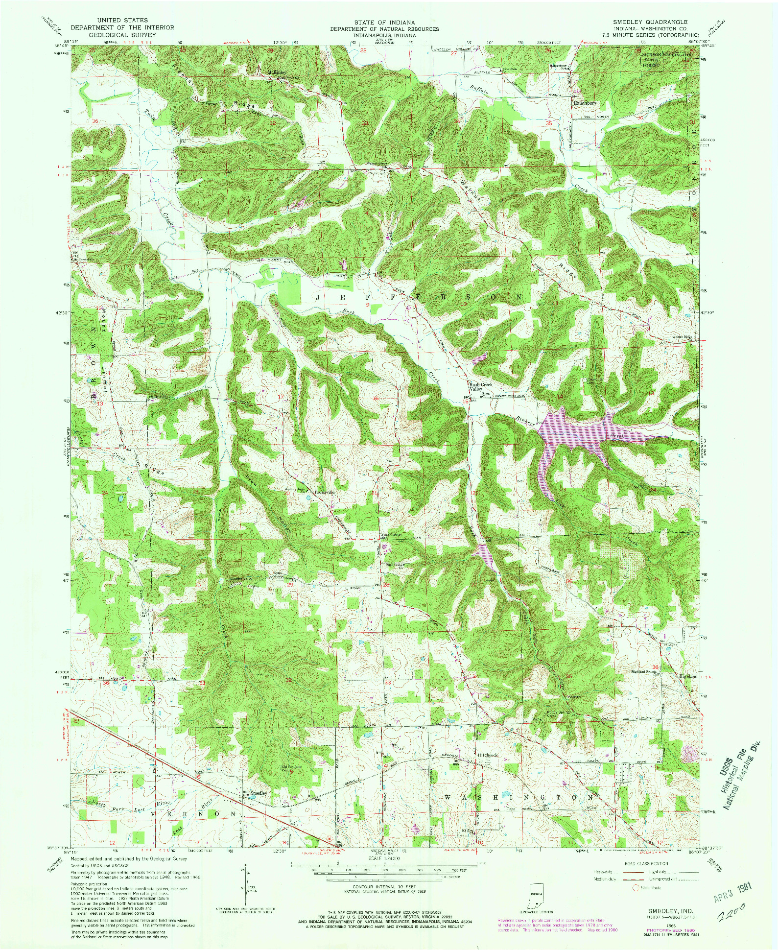 USGS 1:24000-SCALE QUADRANGLE FOR SMEDLEY, IN 1966