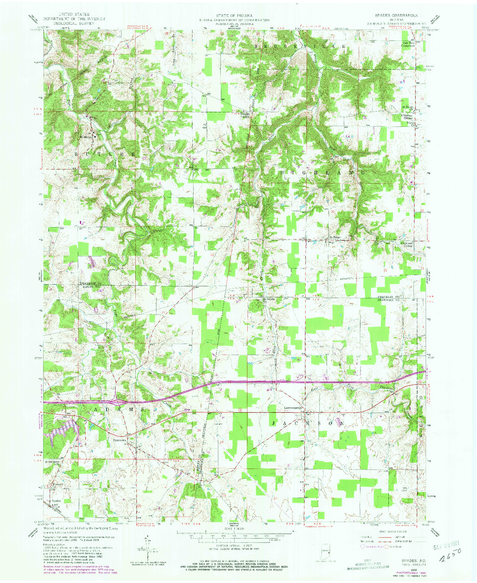 USGS 1:24000-SCALE QUADRANGLE FOR SPADES, IN 1958