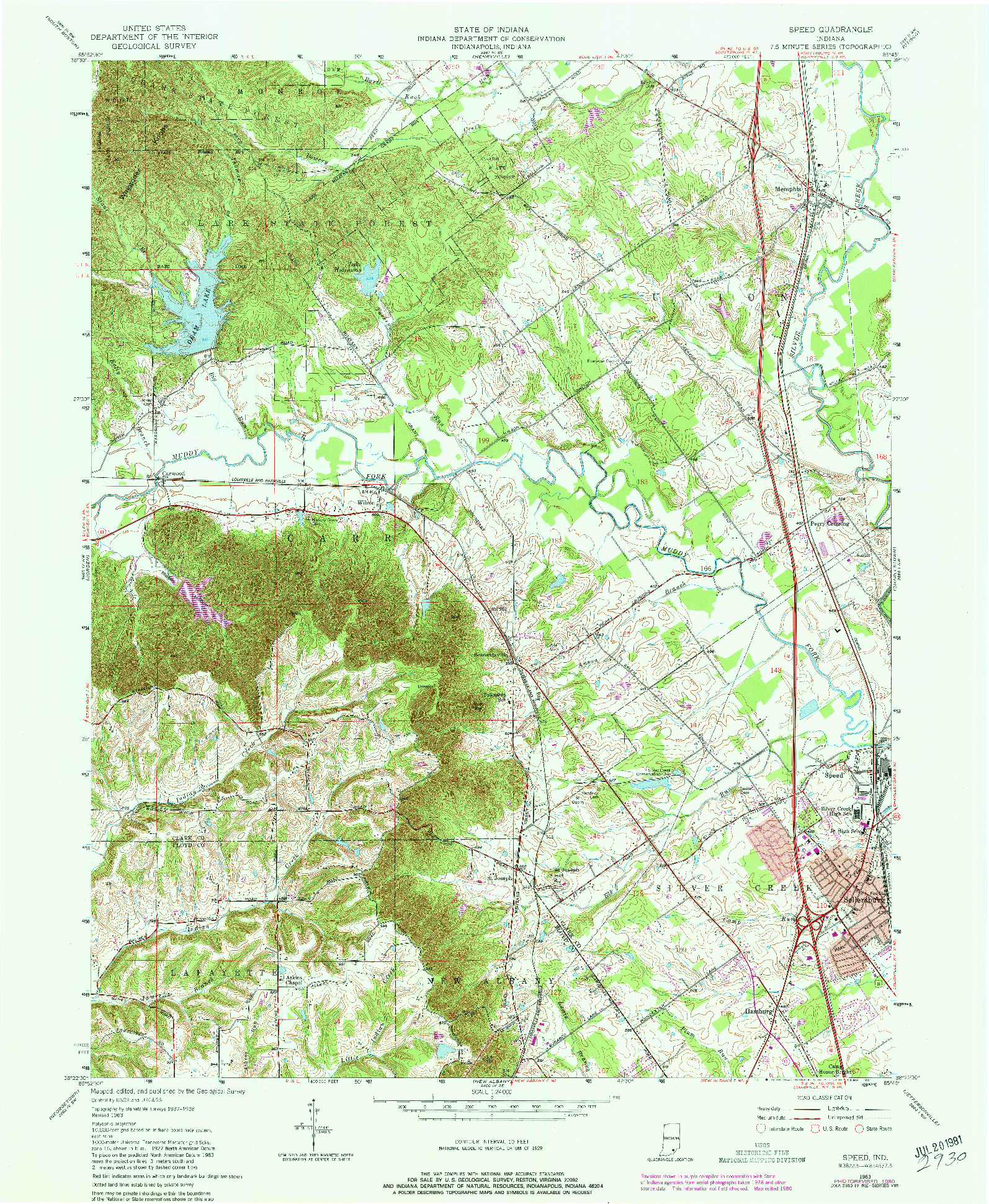 USGS 1:24000-SCALE QUADRANGLE FOR SPEED, IN 1963