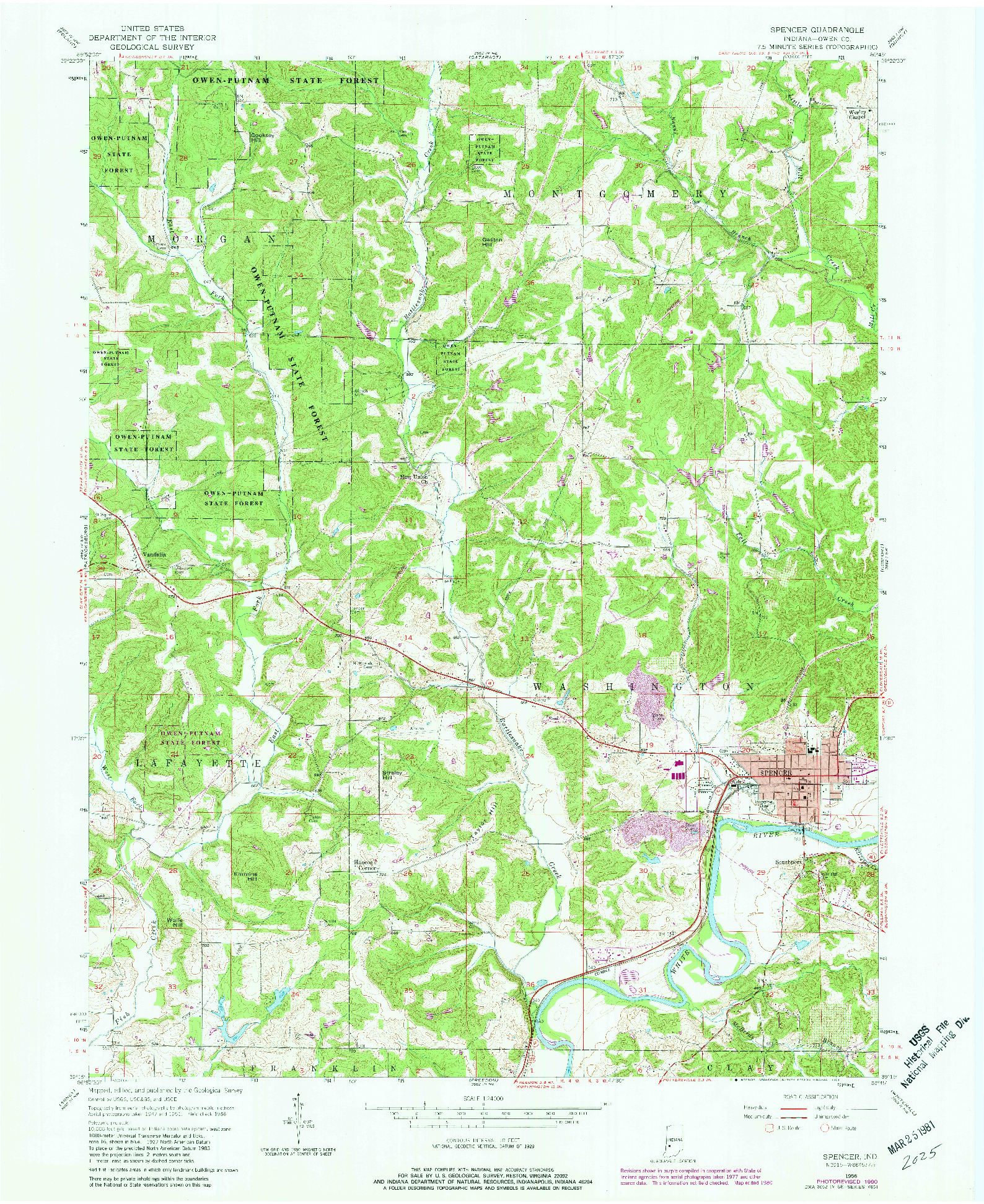 USGS 1:24000-SCALE QUADRANGLE FOR SPENCER, IN 1956