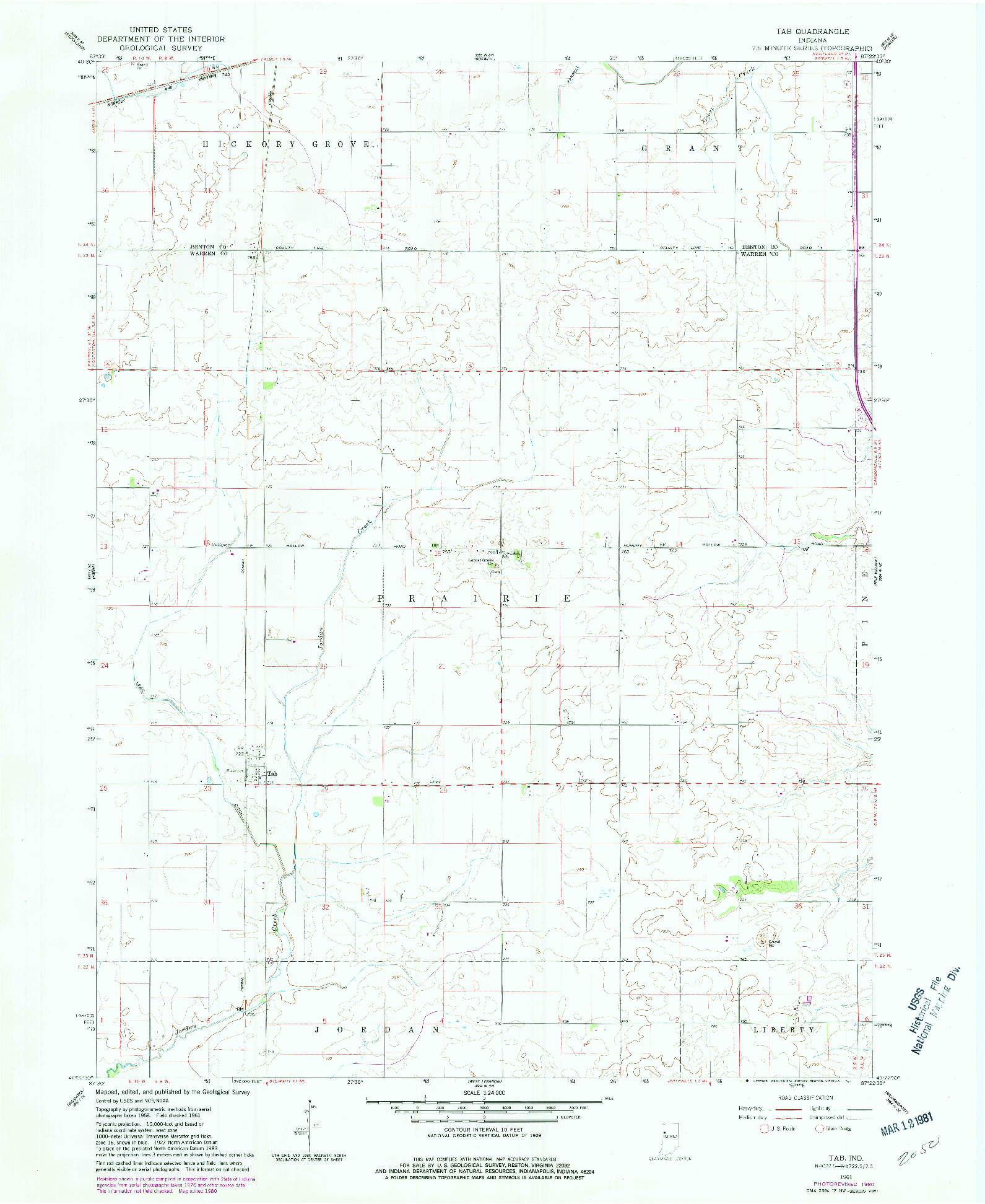 USGS 1:24000-SCALE QUADRANGLE FOR TAB, IN 1961