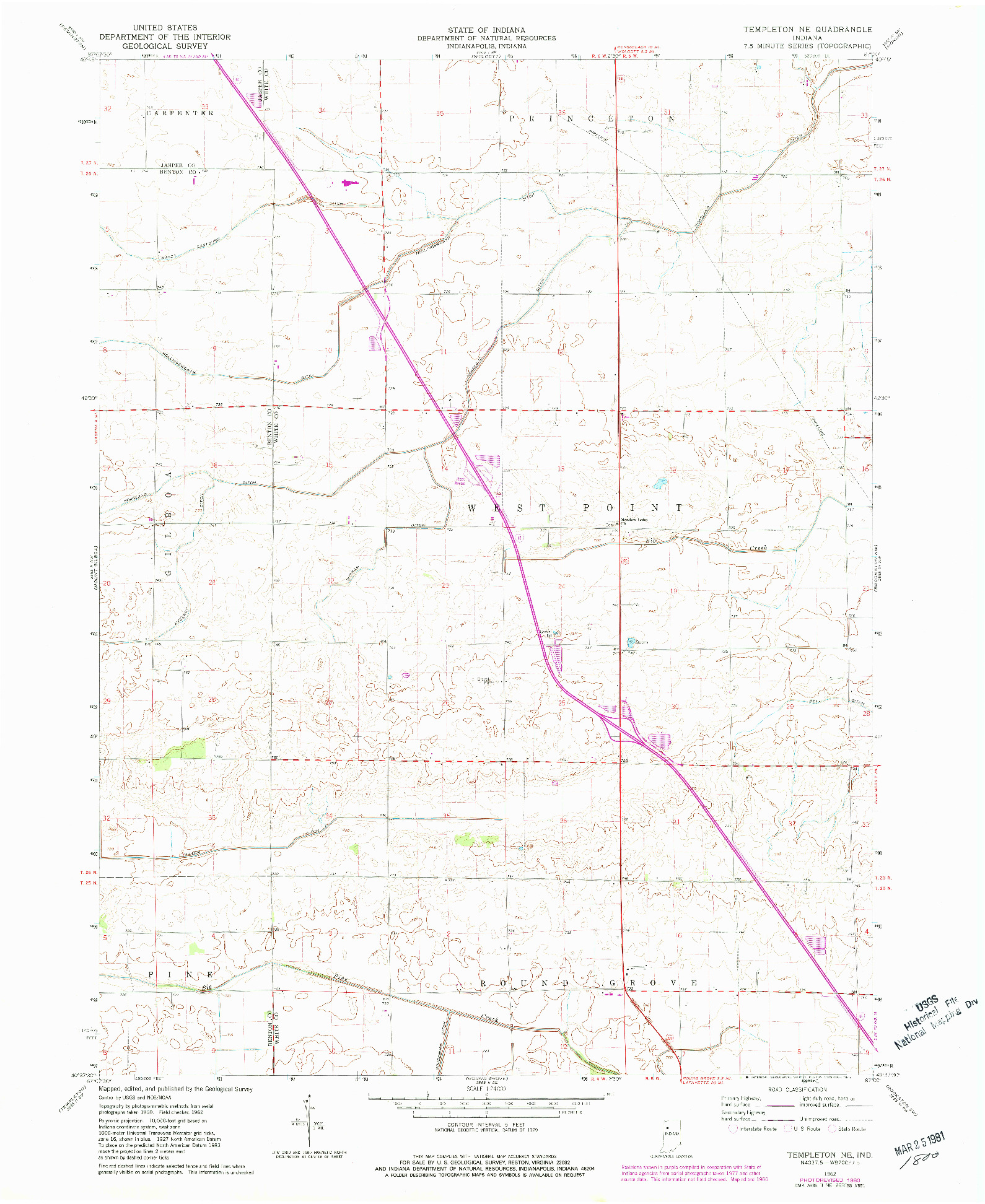USGS 1:24000-SCALE QUADRANGLE FOR TEMPLETON NE, IN 1962