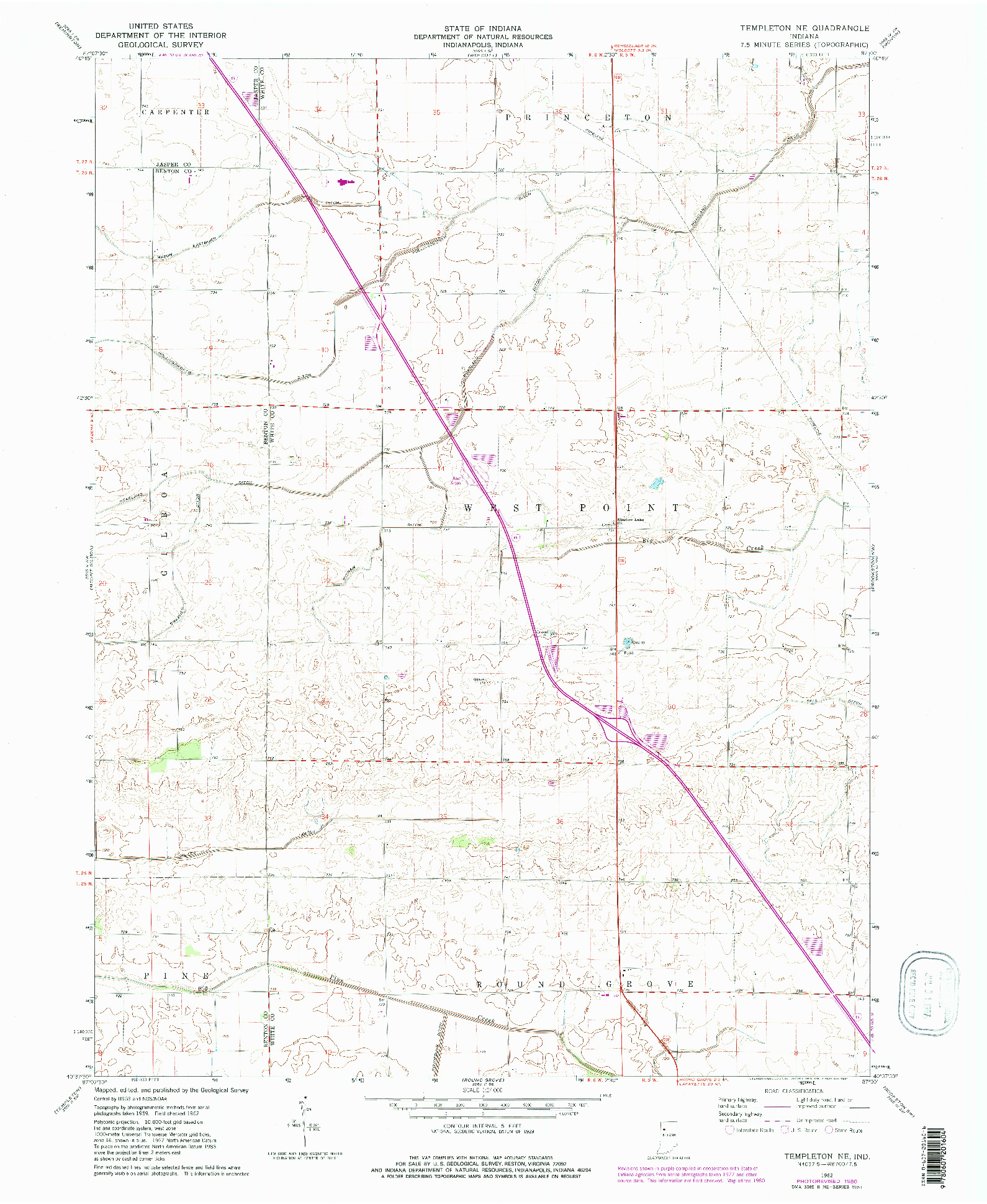 USGS 1:24000-SCALE QUADRANGLE FOR TEMPLETON NE, IN 1962