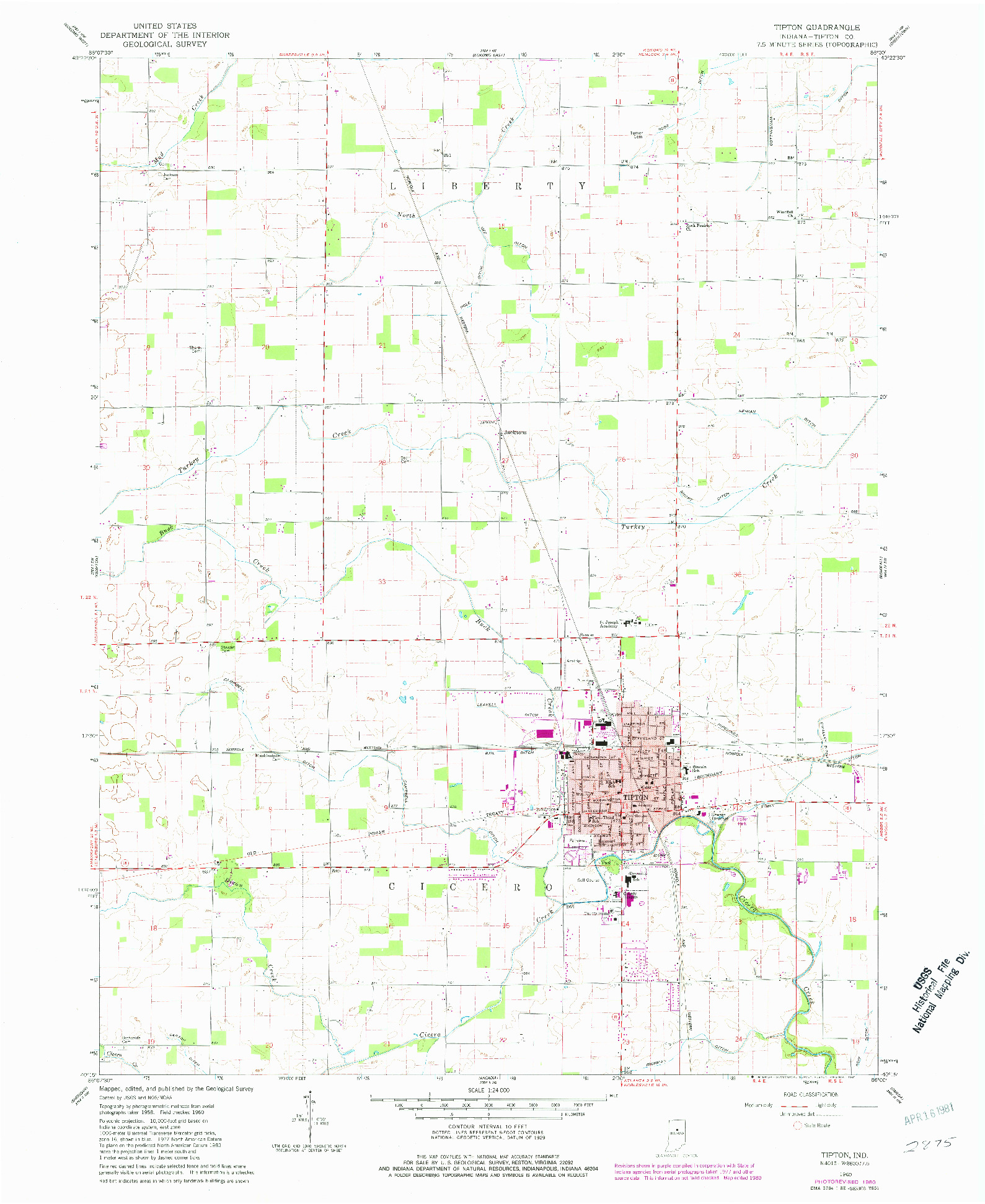 USGS 1:24000-SCALE QUADRANGLE FOR TIPTON, IN 1960