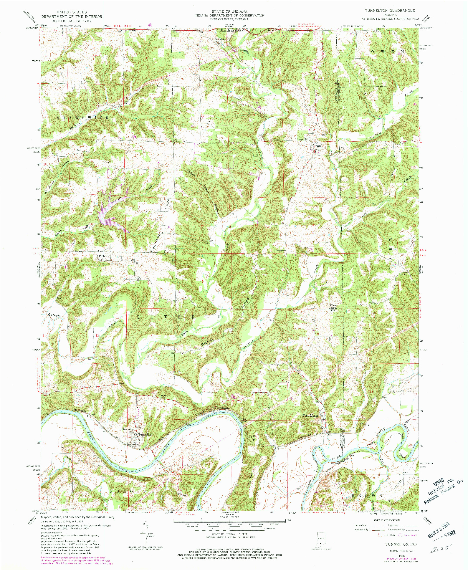 USGS 1:24000-SCALE QUADRANGLE FOR TUNNELTON, IN 1958